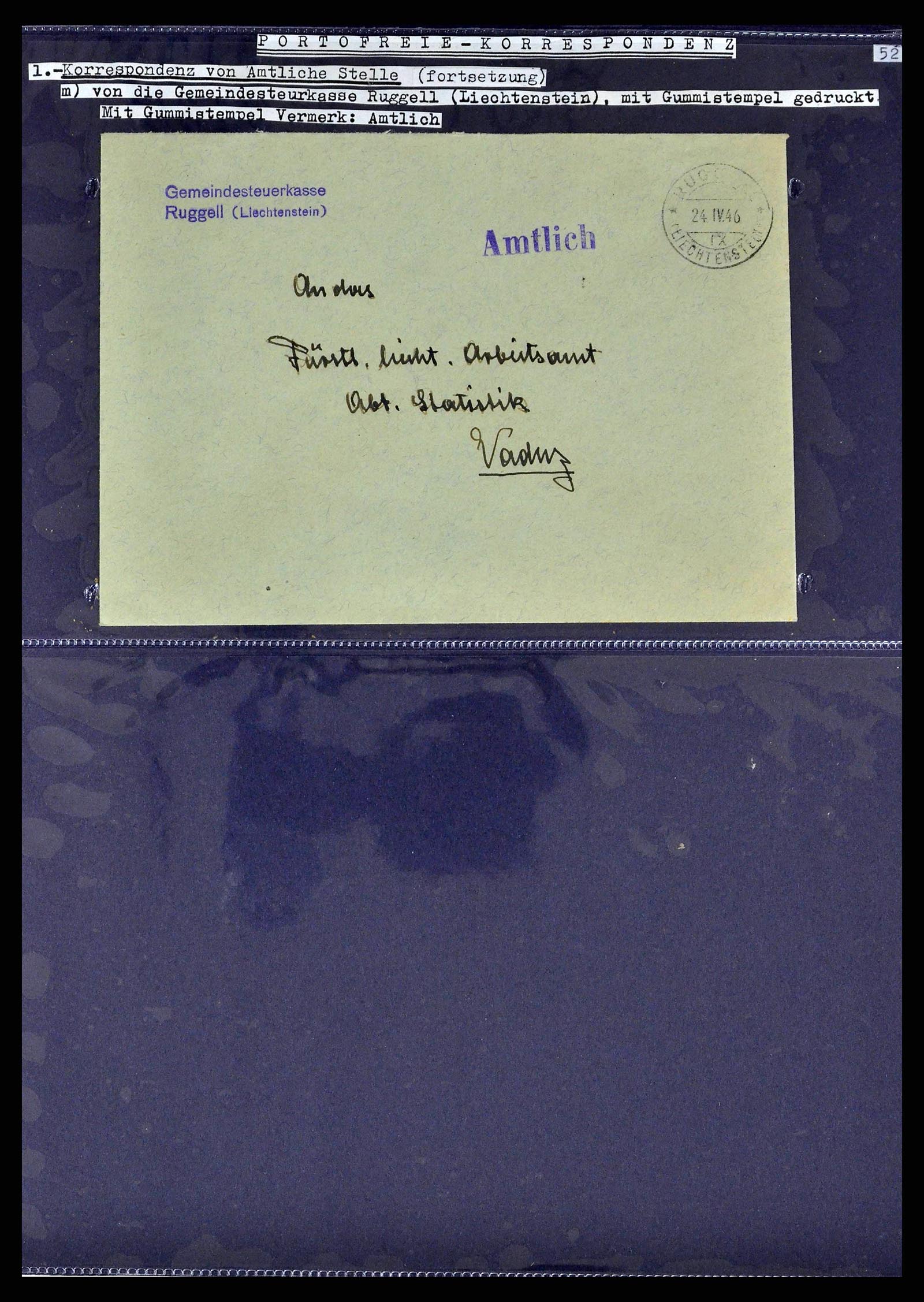 38772 0073 - Stamp collection 38772 Liechtenstein postage-free covers 1757 (!)-1946.