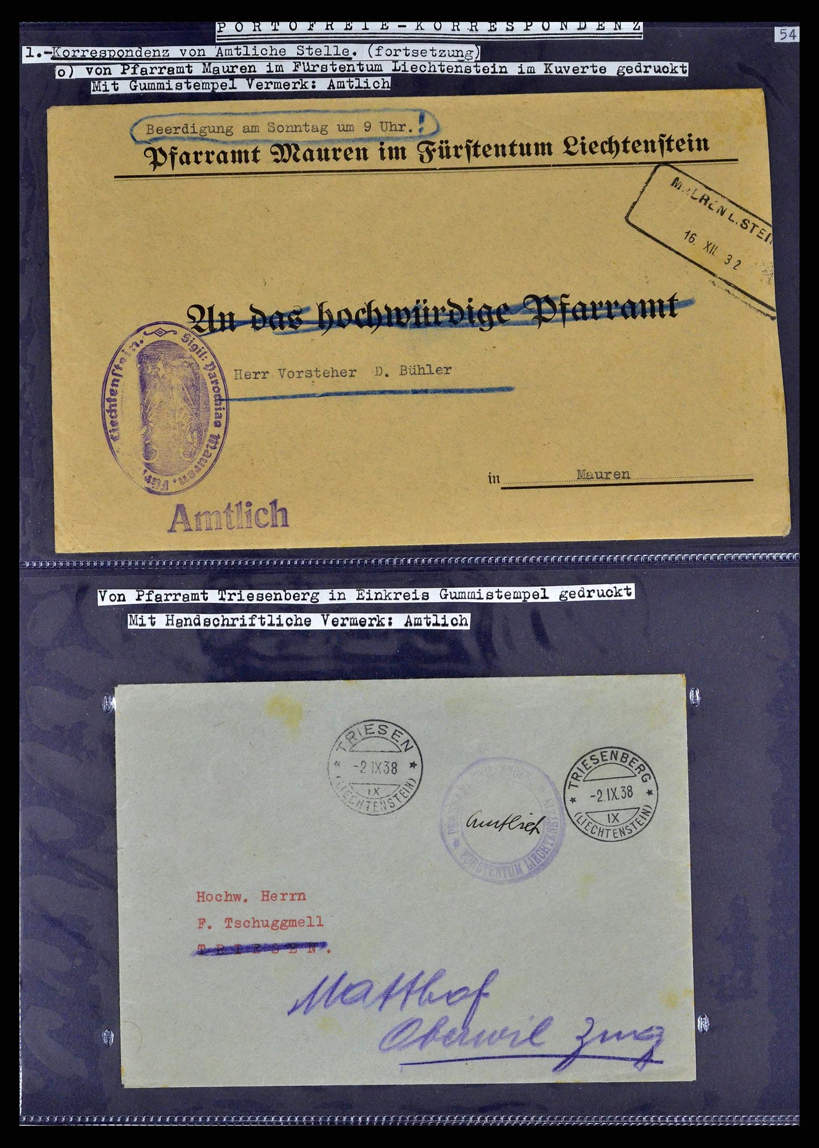 38772 0075 - Stamp collection 38772 Liechtenstein postage-free covers 1757 (!)-1946.