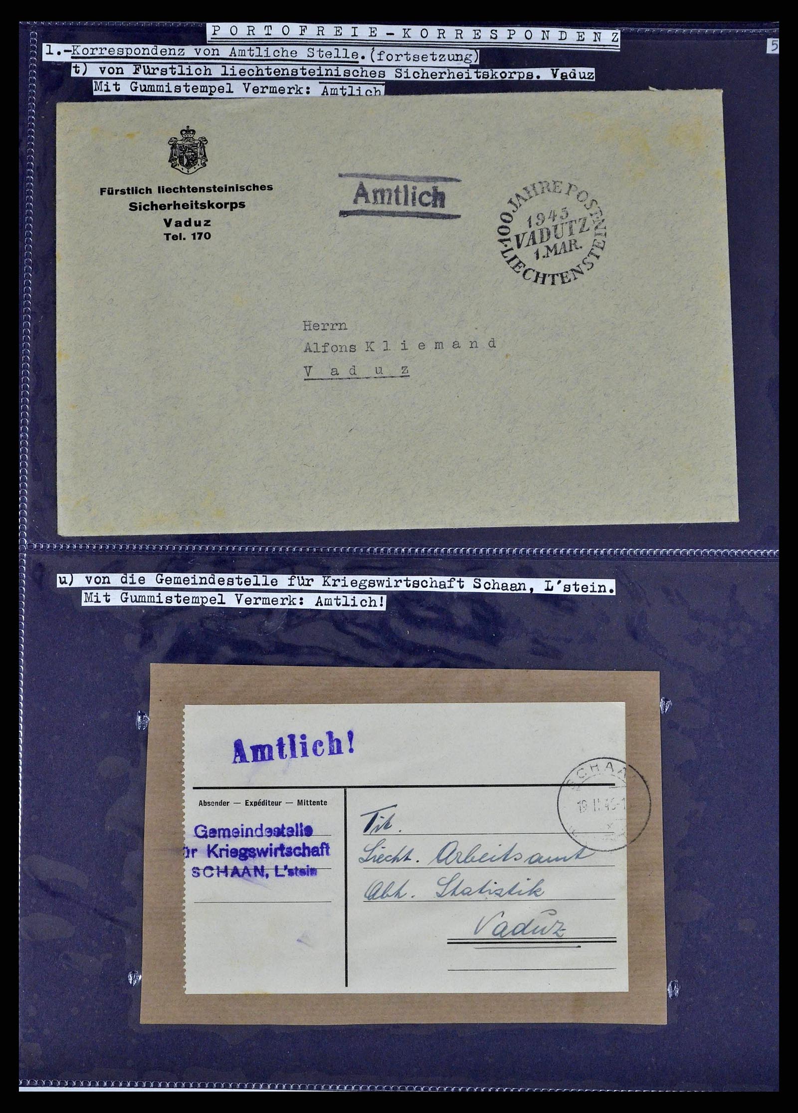 38772 0079 - Stamp collection 38772 Liechtenstein postage-free covers 1757 (!)-1946.