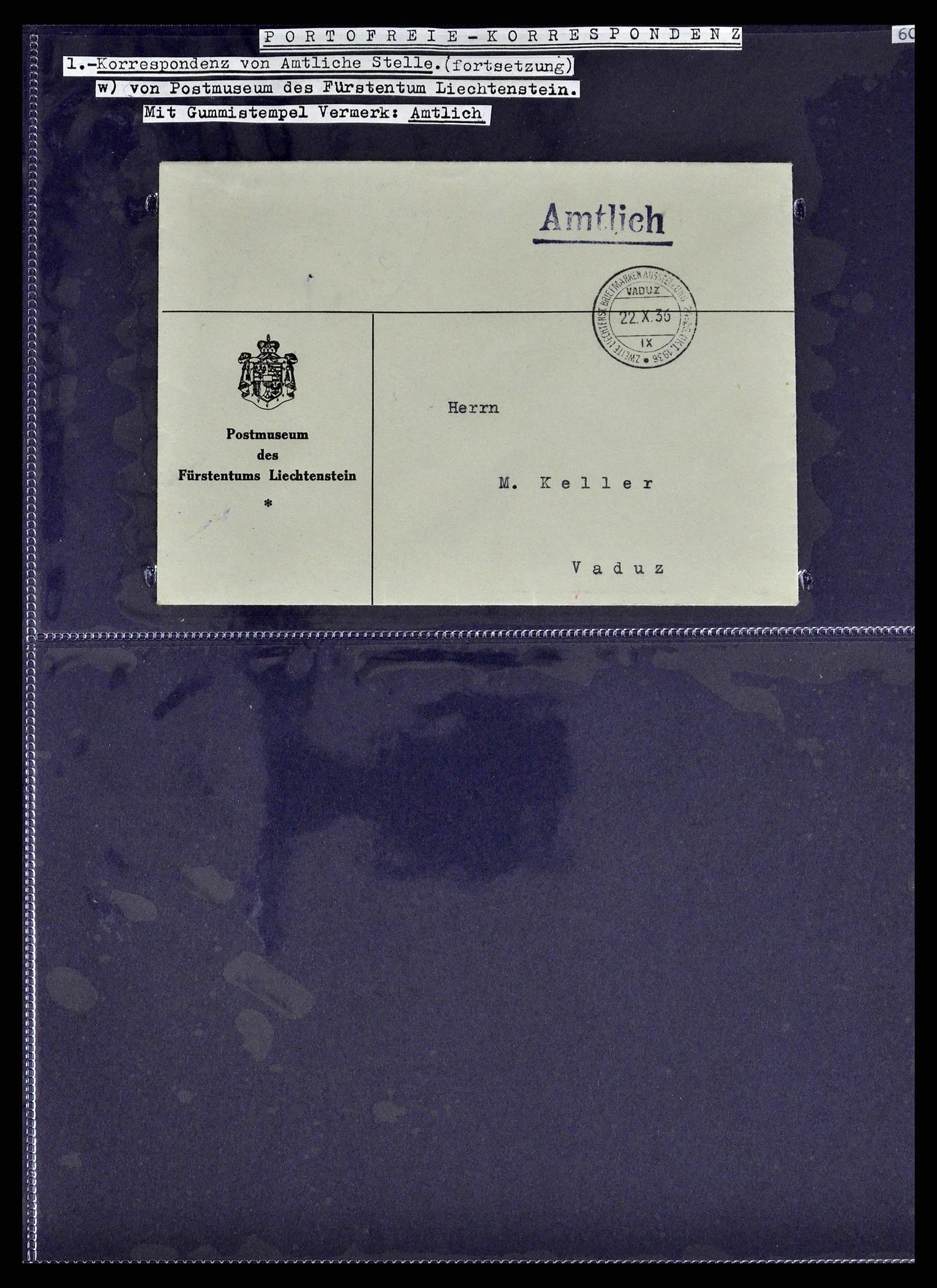 38772 0081 - Stamp collection 38772 Liechtenstein postage-free covers 1757 (!)-1946.