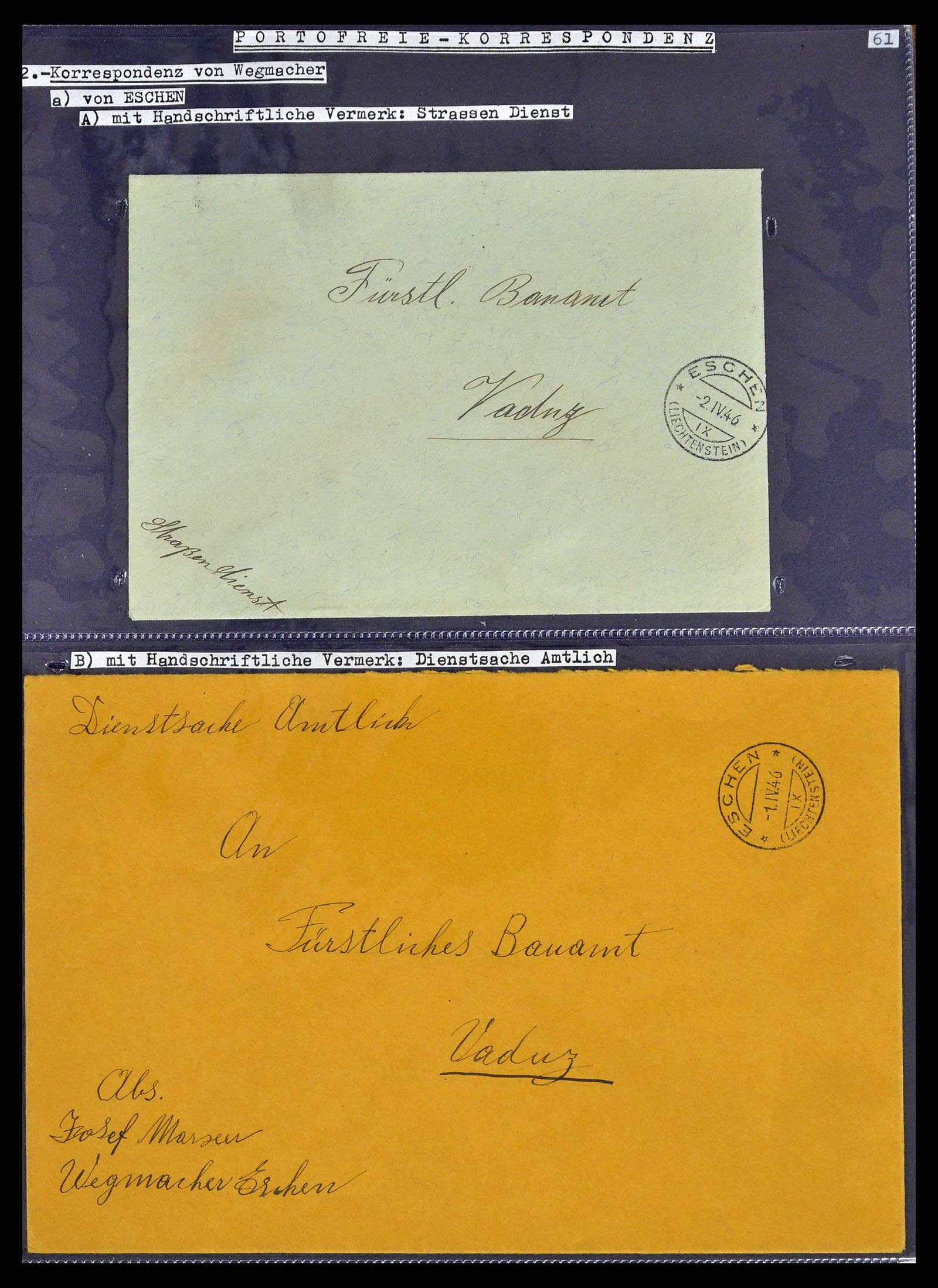 38772 0082 - Stamp collection 38772 Liechtenstein postage-free covers 1757 (!)-1946.