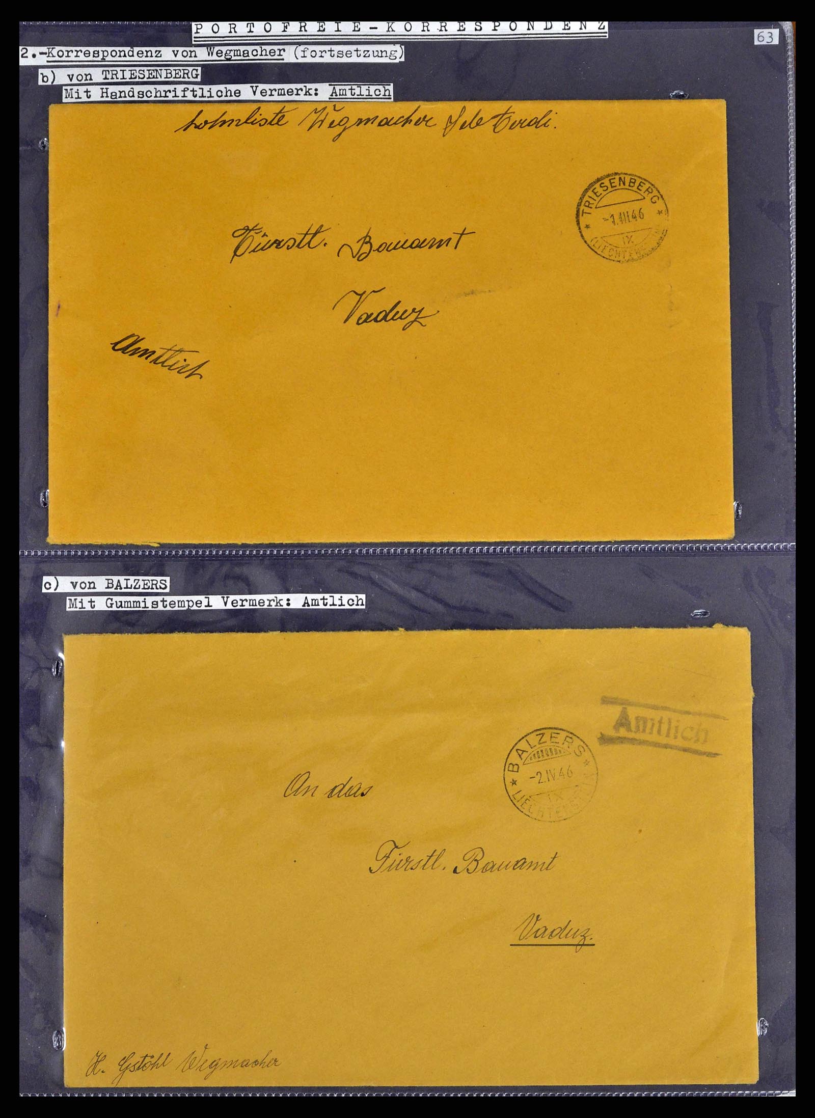 38772 0084 - Stamp collection 38772 Liechtenstein postage-free covers 1757 (!)-1946.