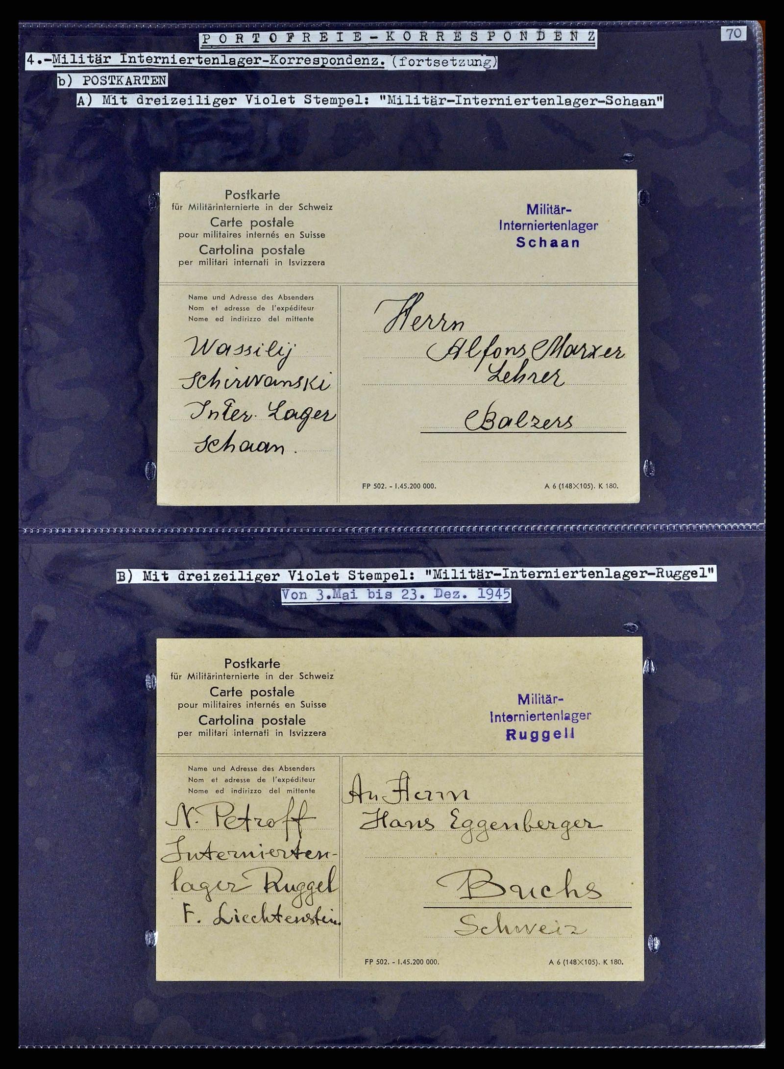 38772 0091 - Stamp collection 38772 Liechtenstein postage-free covers 1757 (!)-1946.