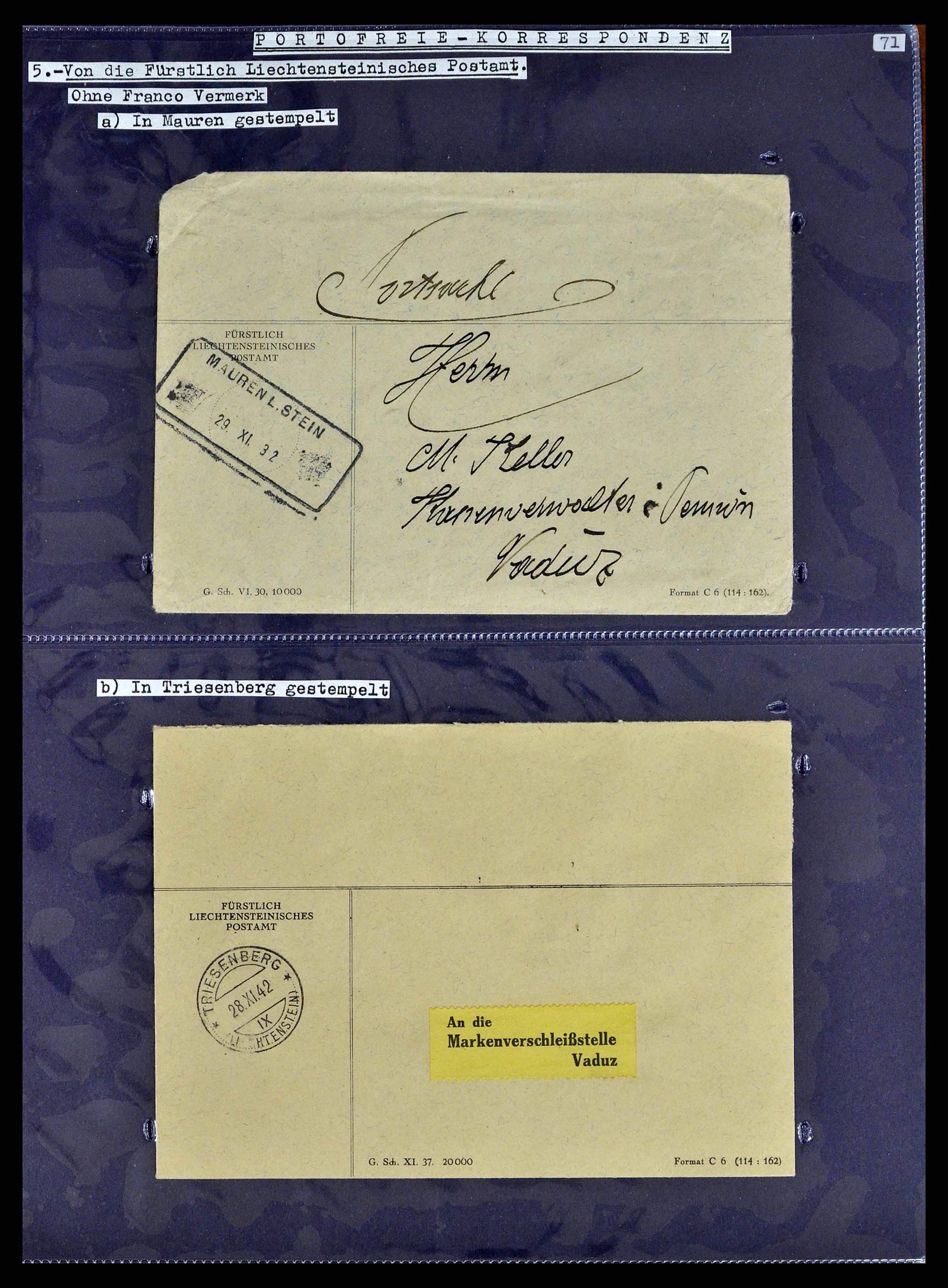 38772 0092 - Stamp collection 38772 Liechtenstein postage-free covers 1757 (!)-1946.