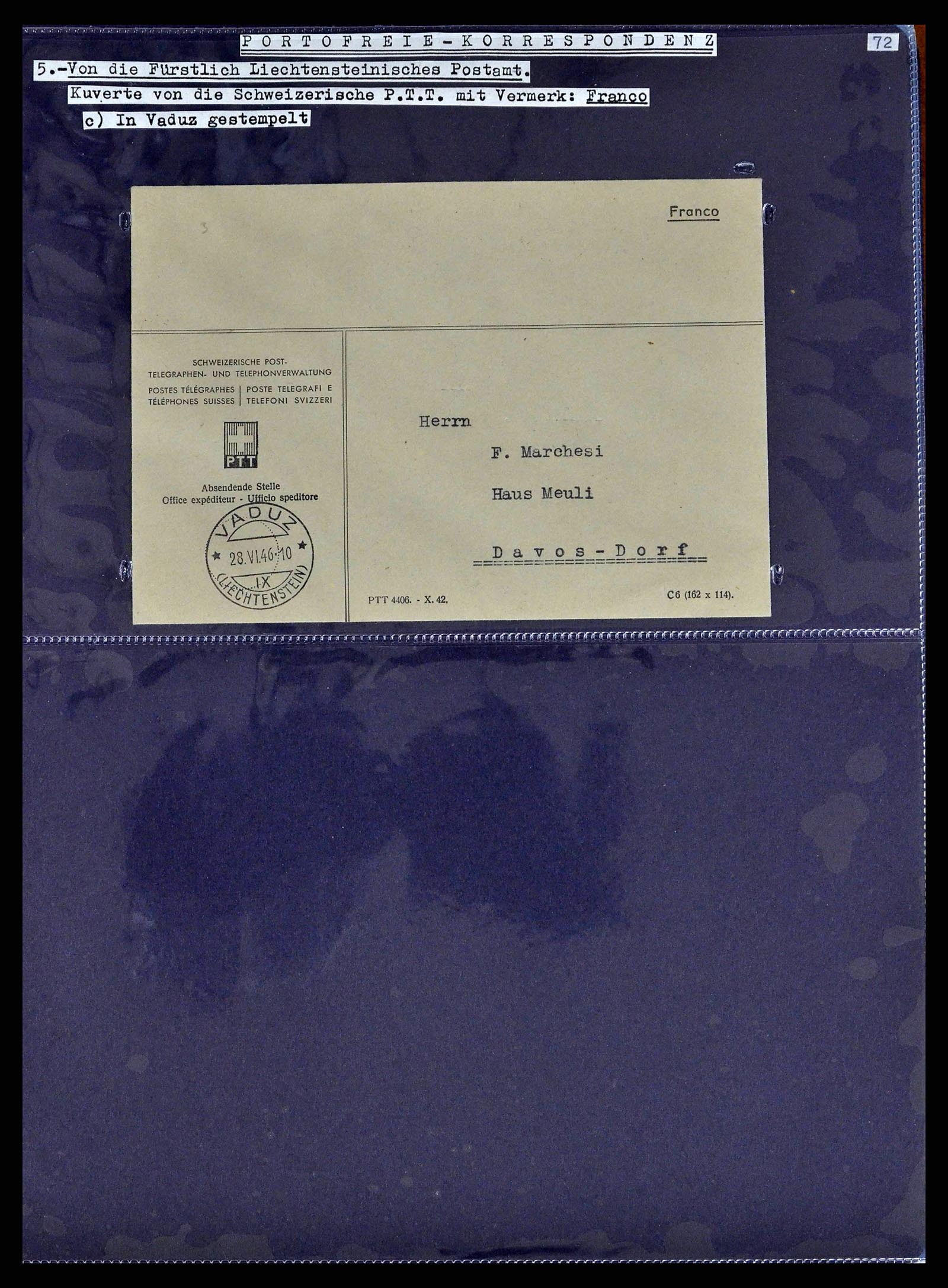 38772 0093 - Stamp collection 38772 Liechtenstein postage-free covers 1757 (!)-1946.