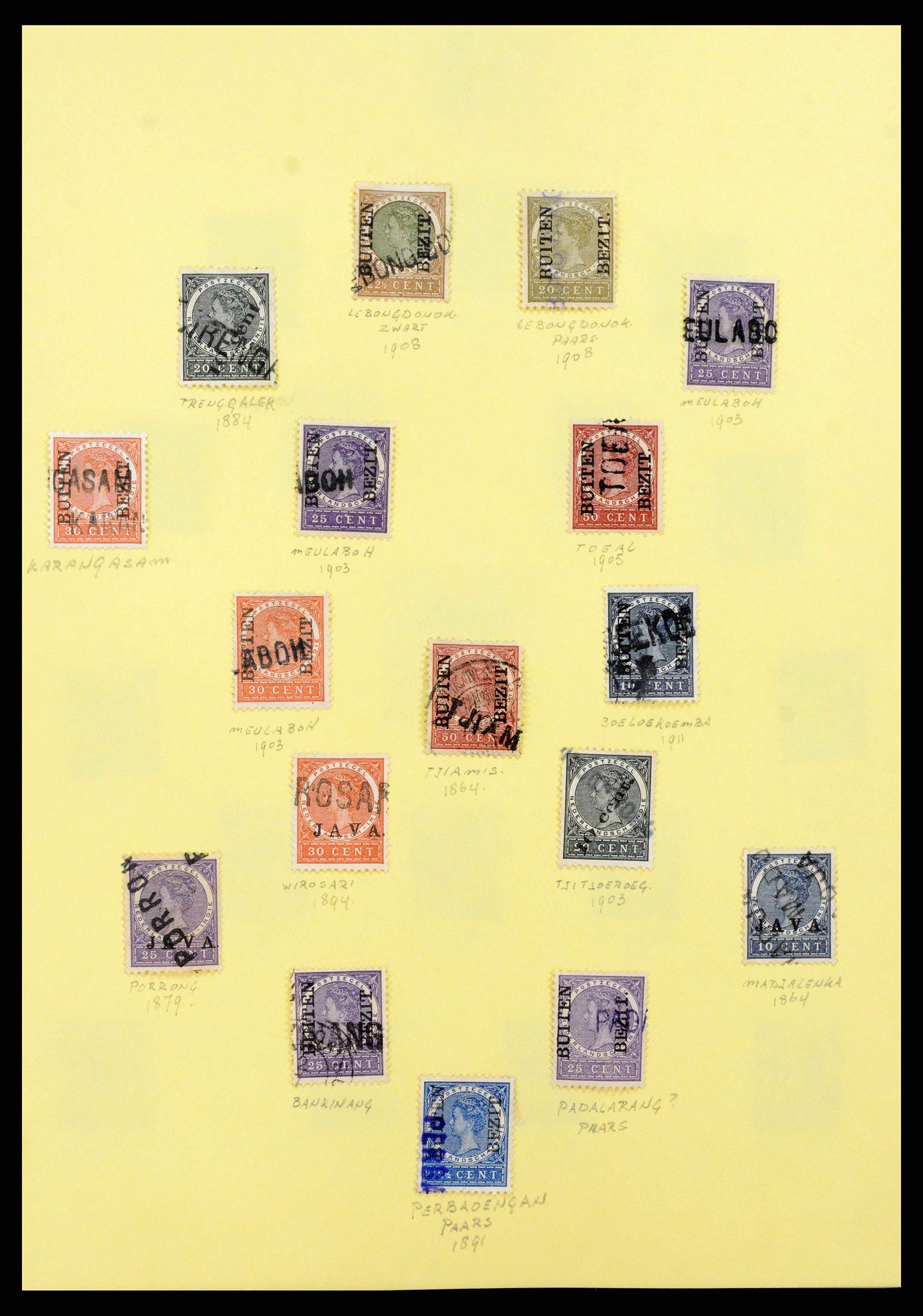 38797 0004 - Stamp collection 38797 Dutch east Indies name cancels 1870-1930.