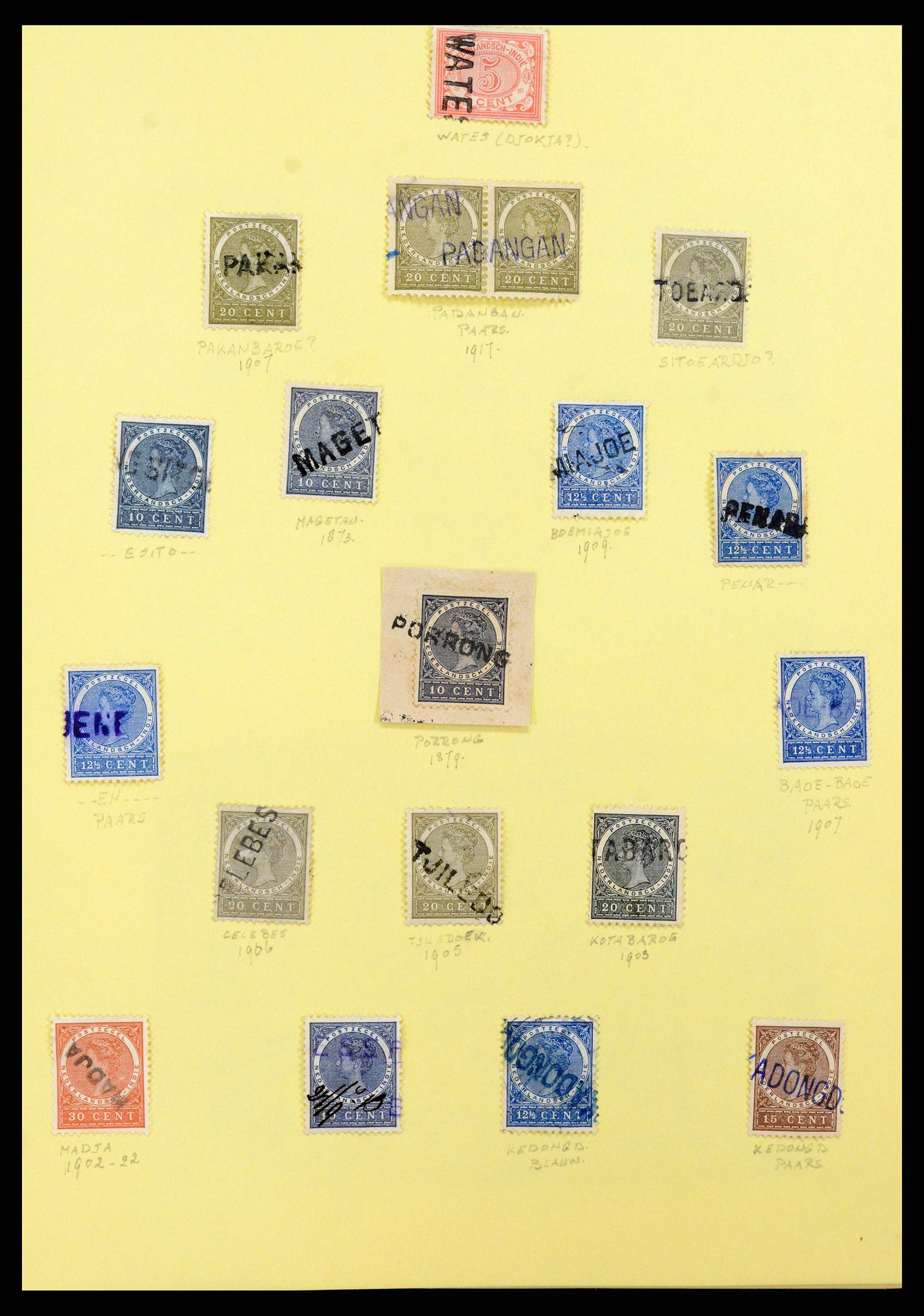 38797 0005 - Stamp collection 38797 Dutch east Indies name cancels 1870-1930.