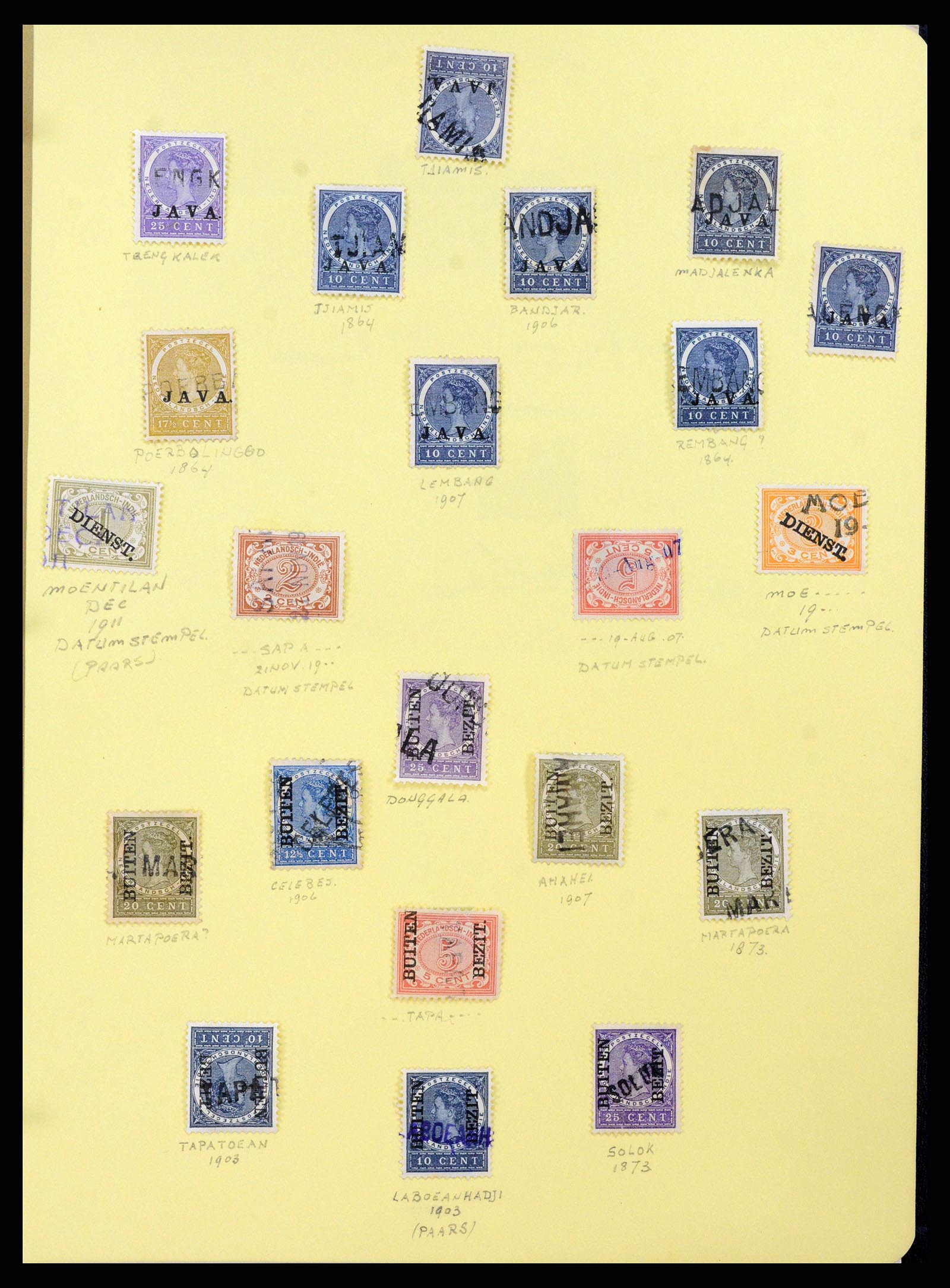 38797 0011 - Stamp collection 38797 Dutch east Indies name cancels 1870-1930.