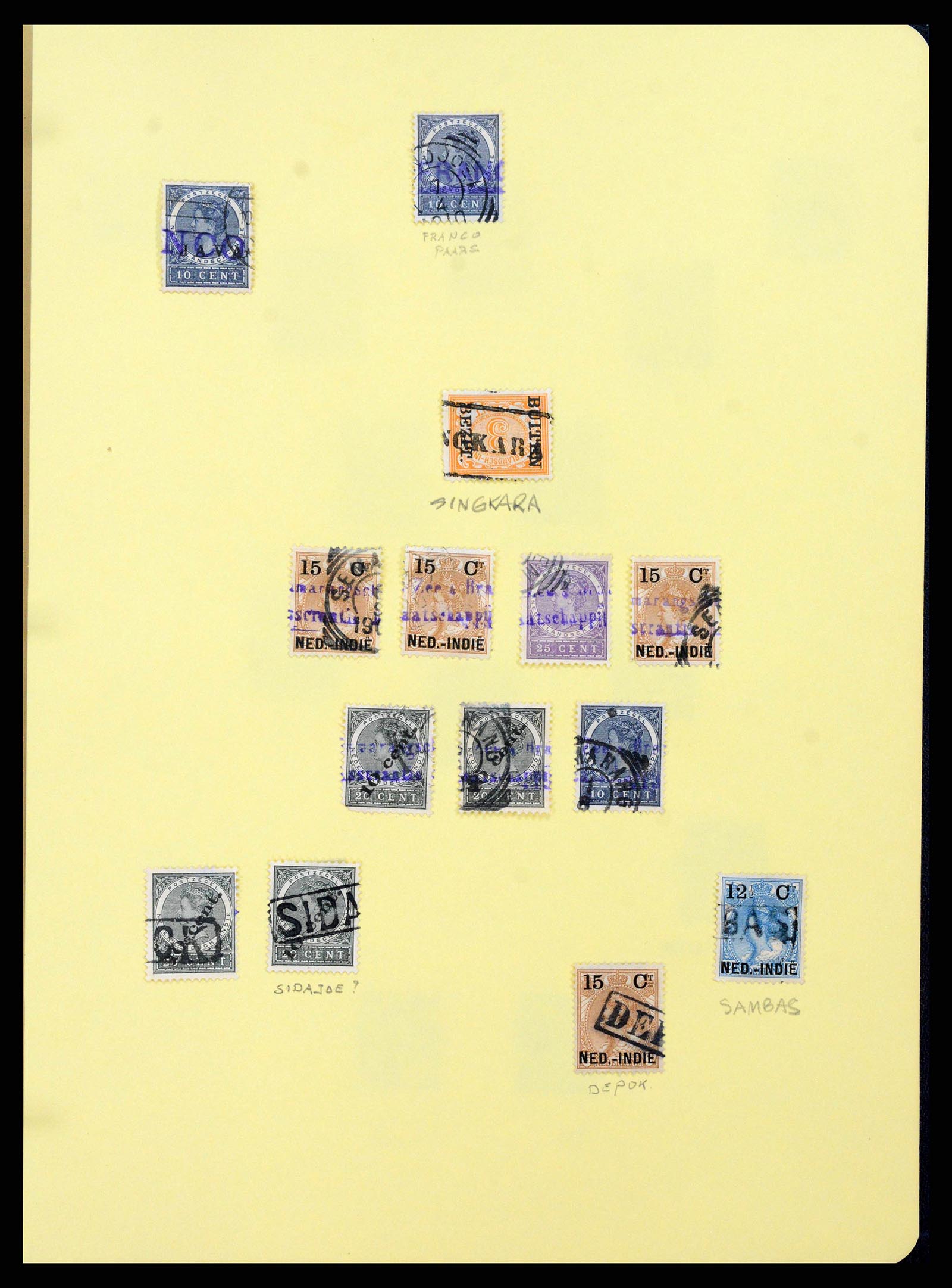 38797 0014 - Stamp collection 38797 Dutch east Indies name cancels 1870-1930.