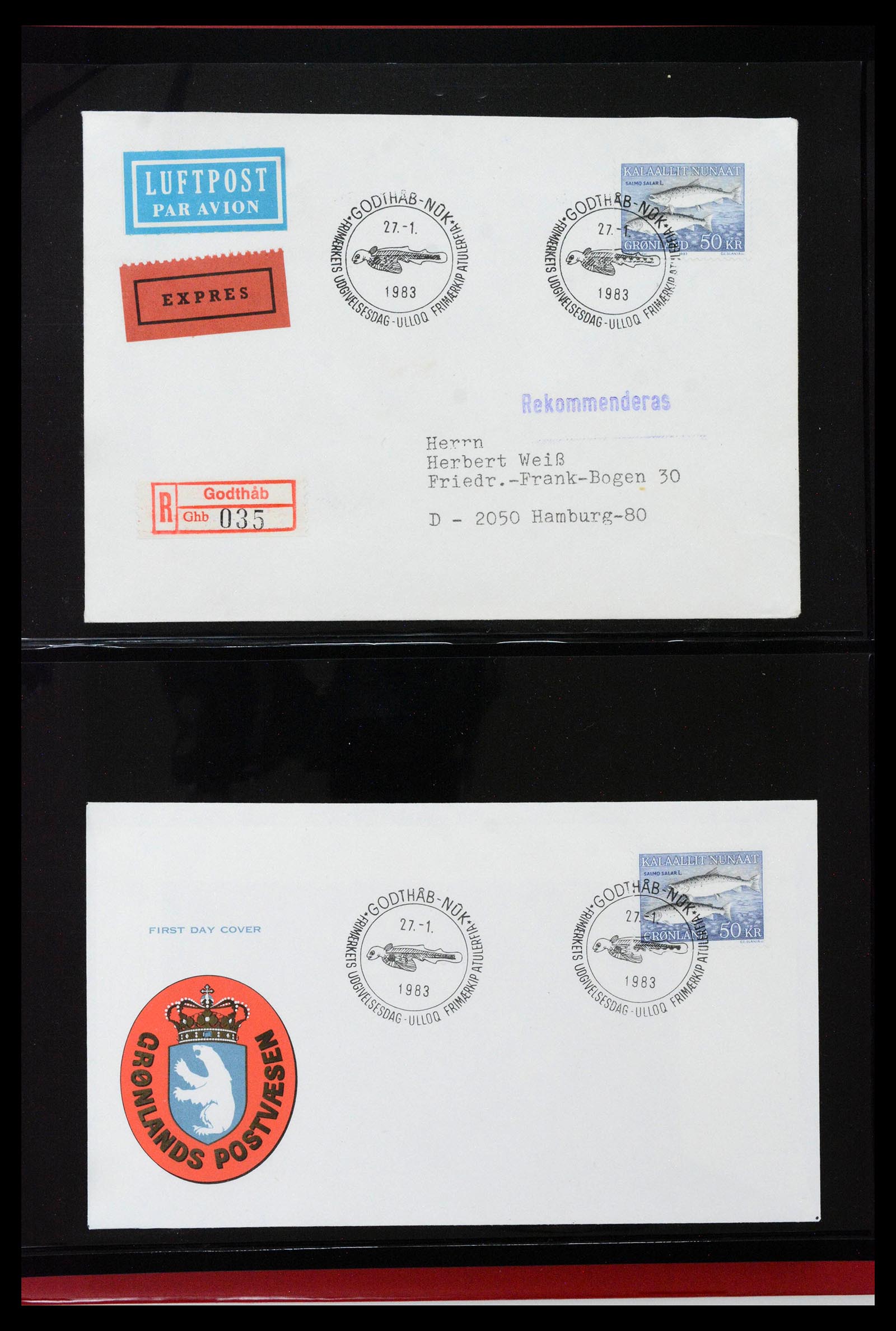 38824 0043 - Postzegelverzameling 38824 Groenland FDC's 1950-2017.