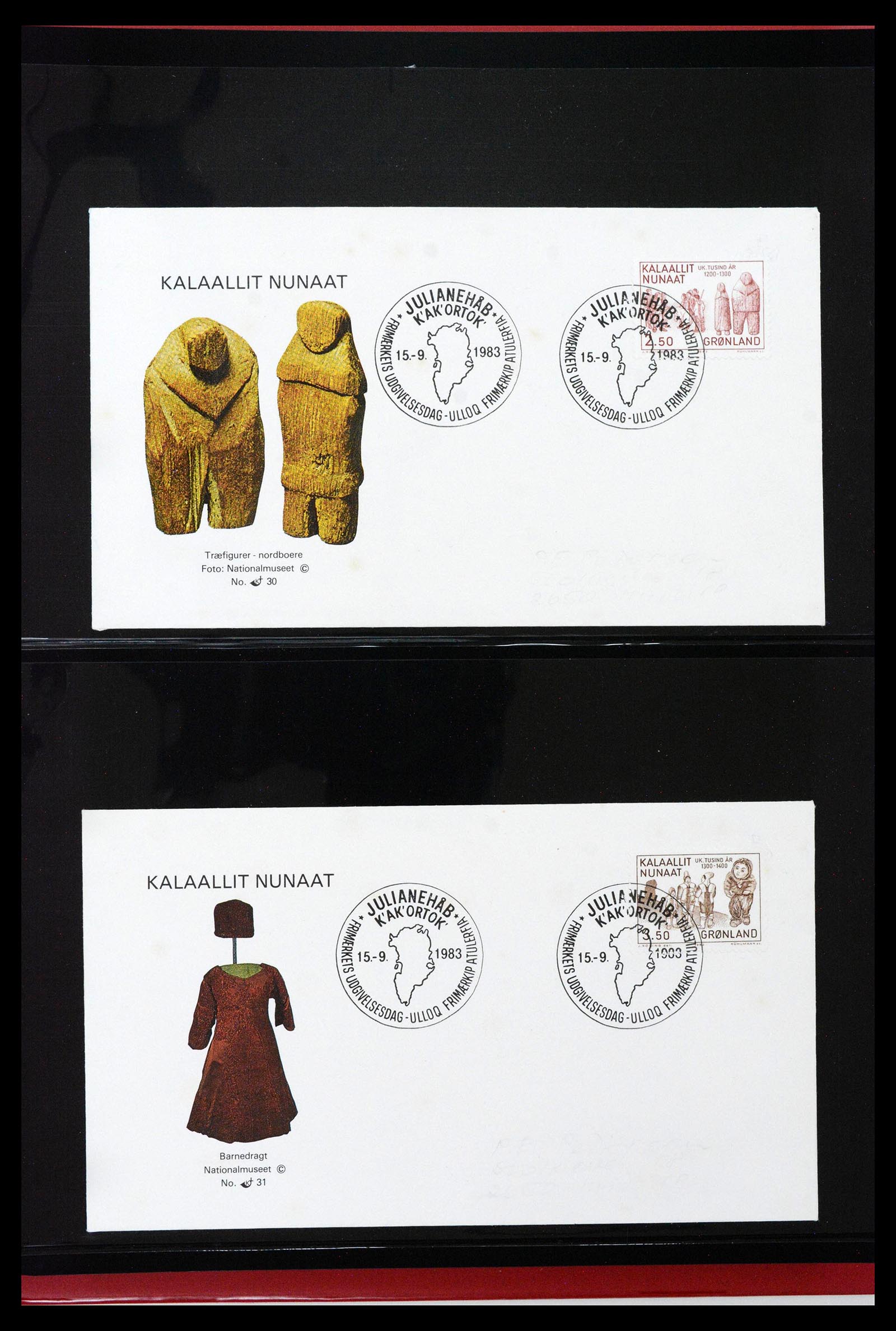 38824 0045 - Postzegelverzameling 38824 Groenland FDC's 1950-2017.