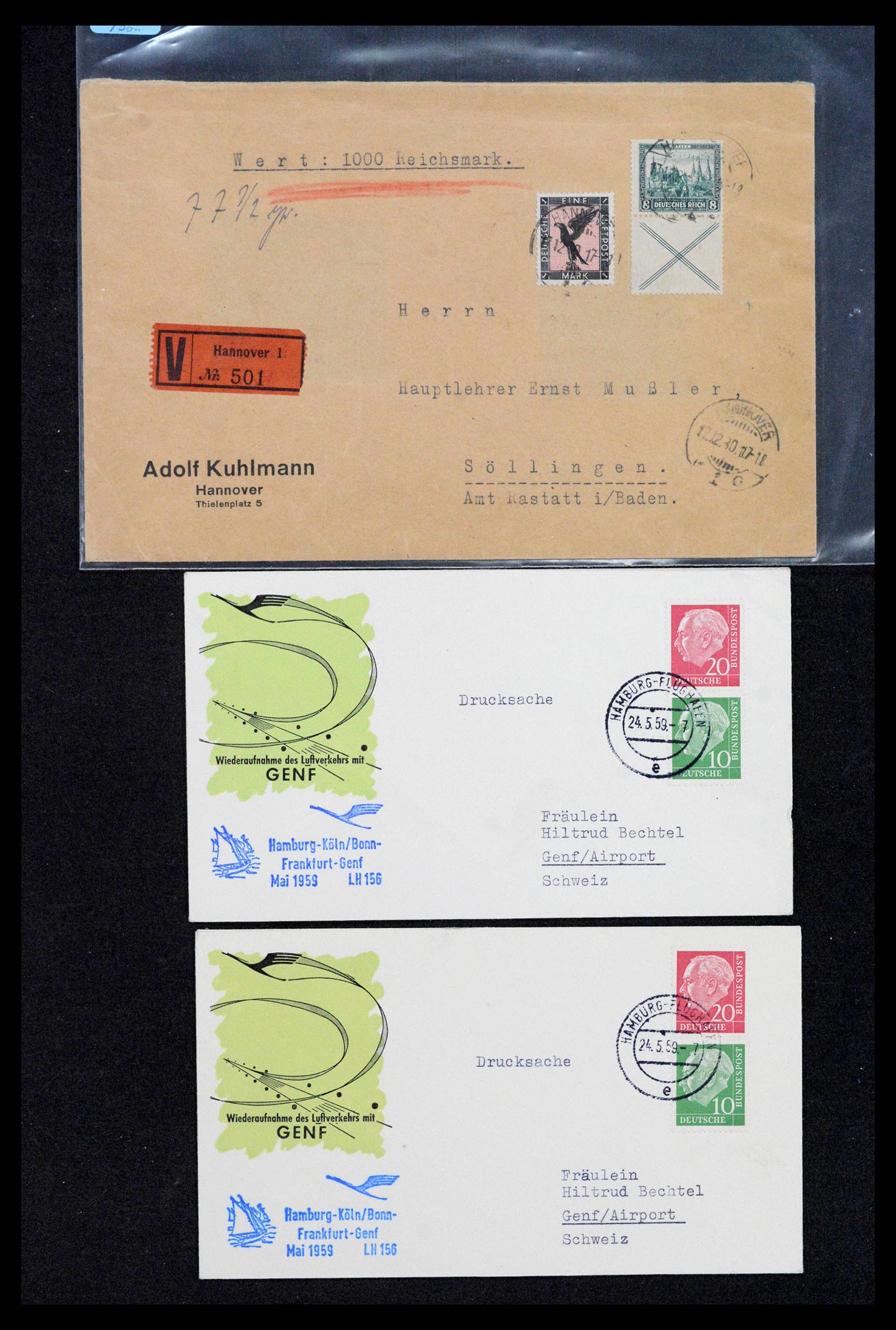 39007 0001 - Postzegelverzameling 39007 Duitsland combinaties op brief 1930-1959.
