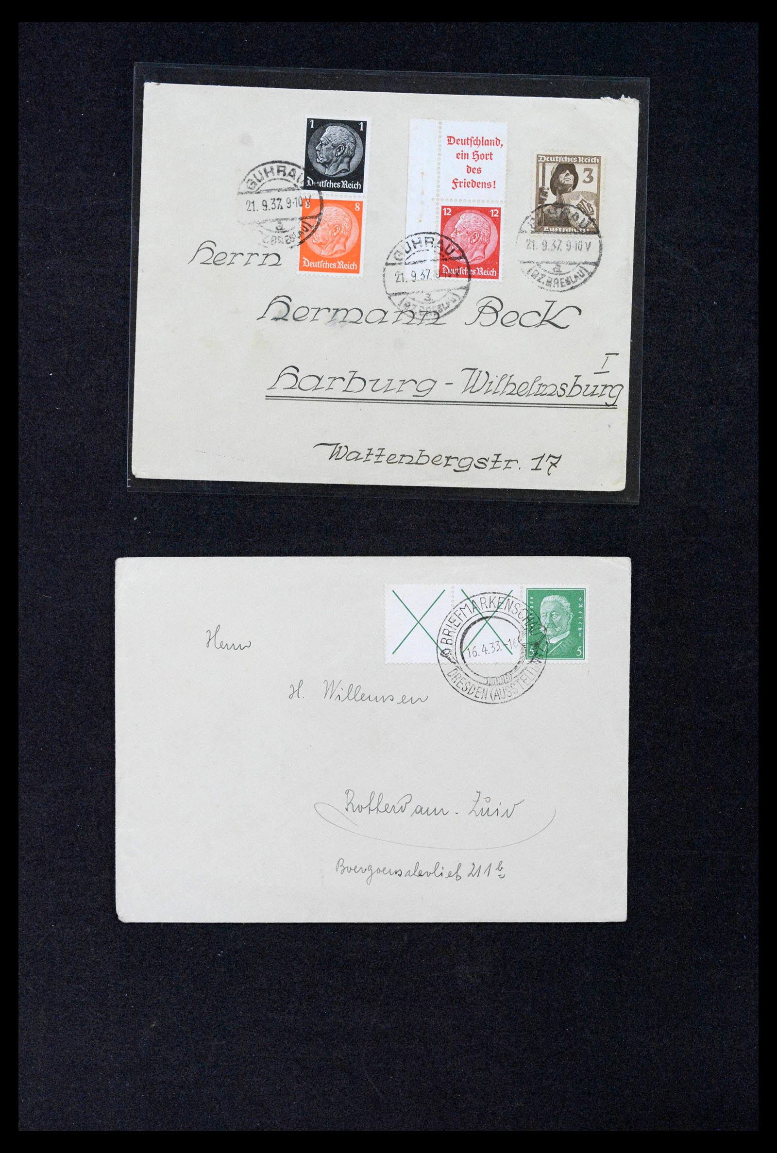 39007 0007 - Postzegelverzameling 39007 Duitsland combinaties op brief 1930-1959.