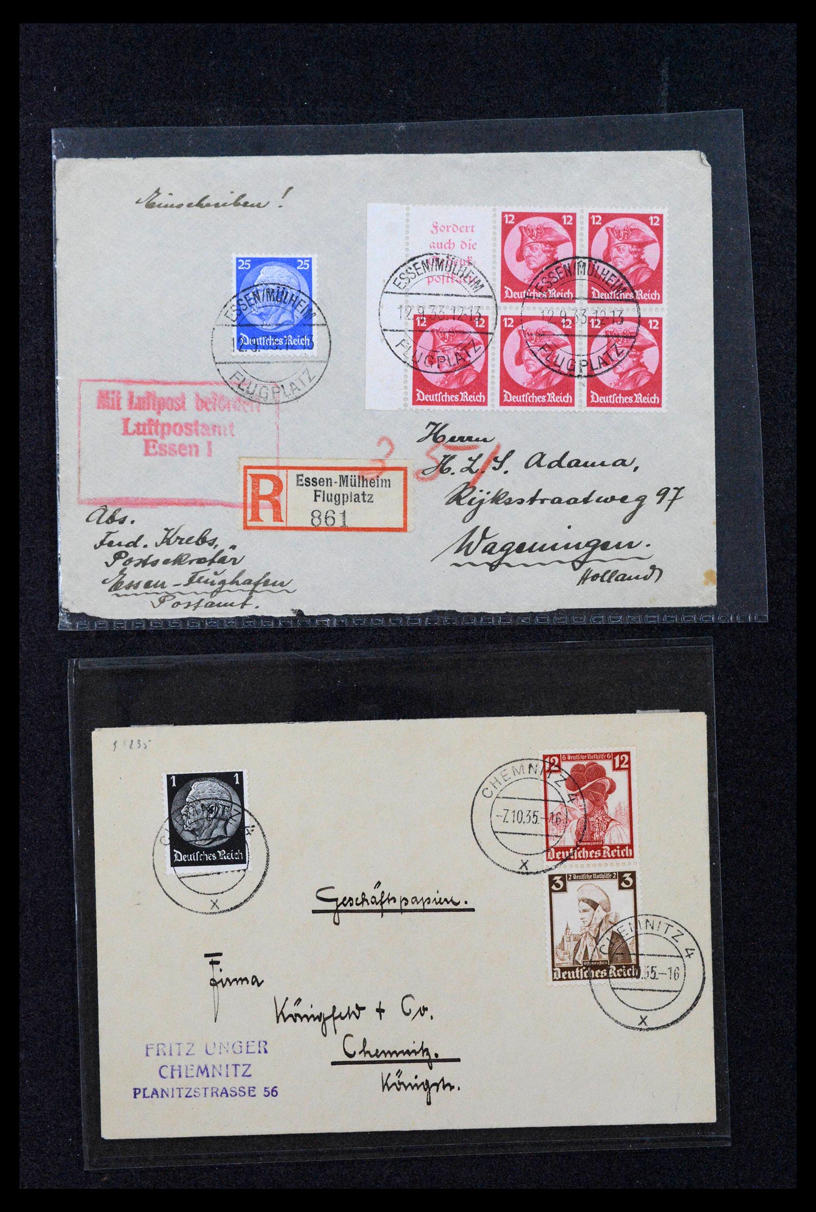 39007 0009 - Postzegelverzameling 39007 Duitsland combinaties op brief 1930-1959.
