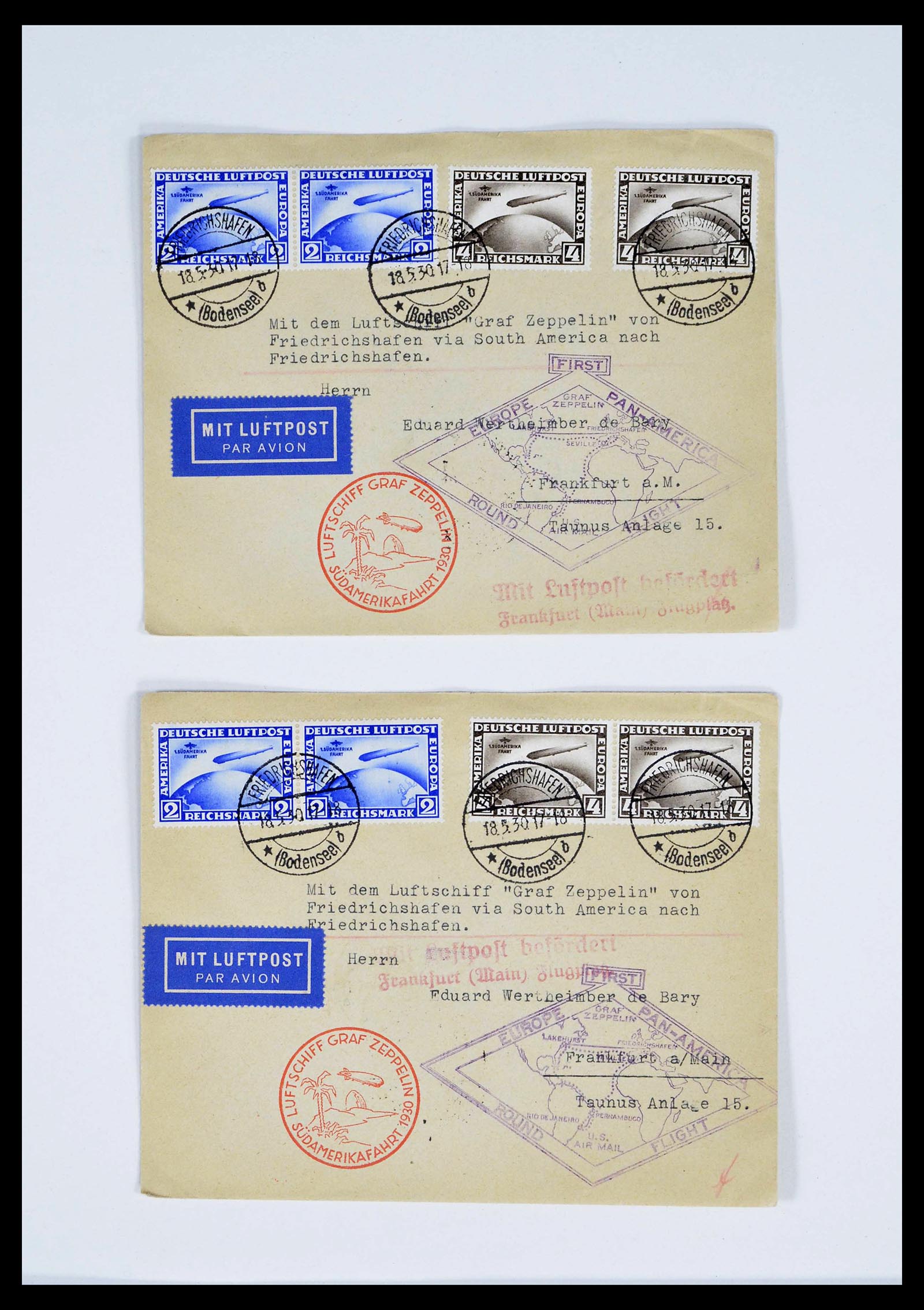 39032 0011 - Postzegelverzameling 39032 Zeppelin brieven 1928-1933.