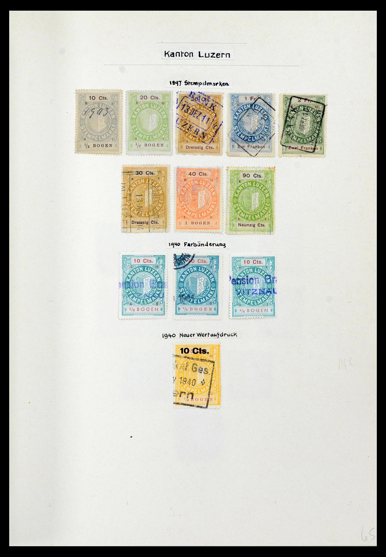39088 0061 - Stamp collection 39088 Switzerland fiscal 1860-1948.