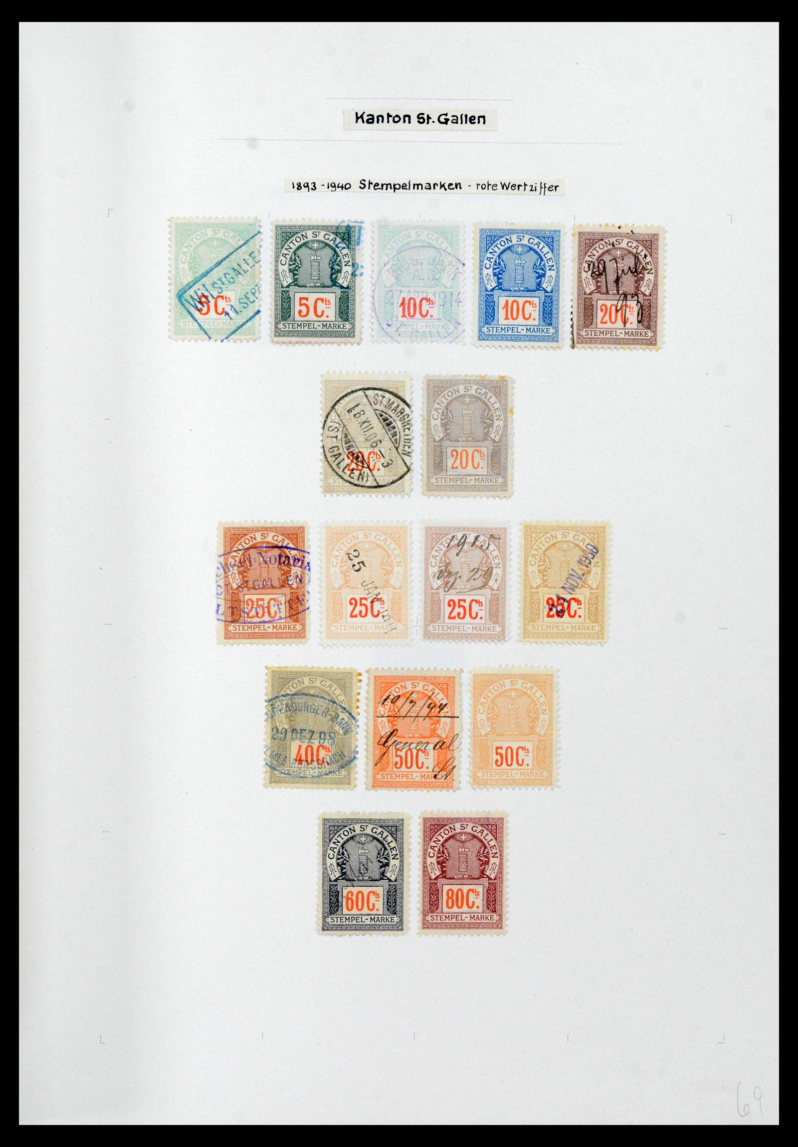 39088 0065 - Stamp collection 39088 Switzerland fiscal 1860-1948.
