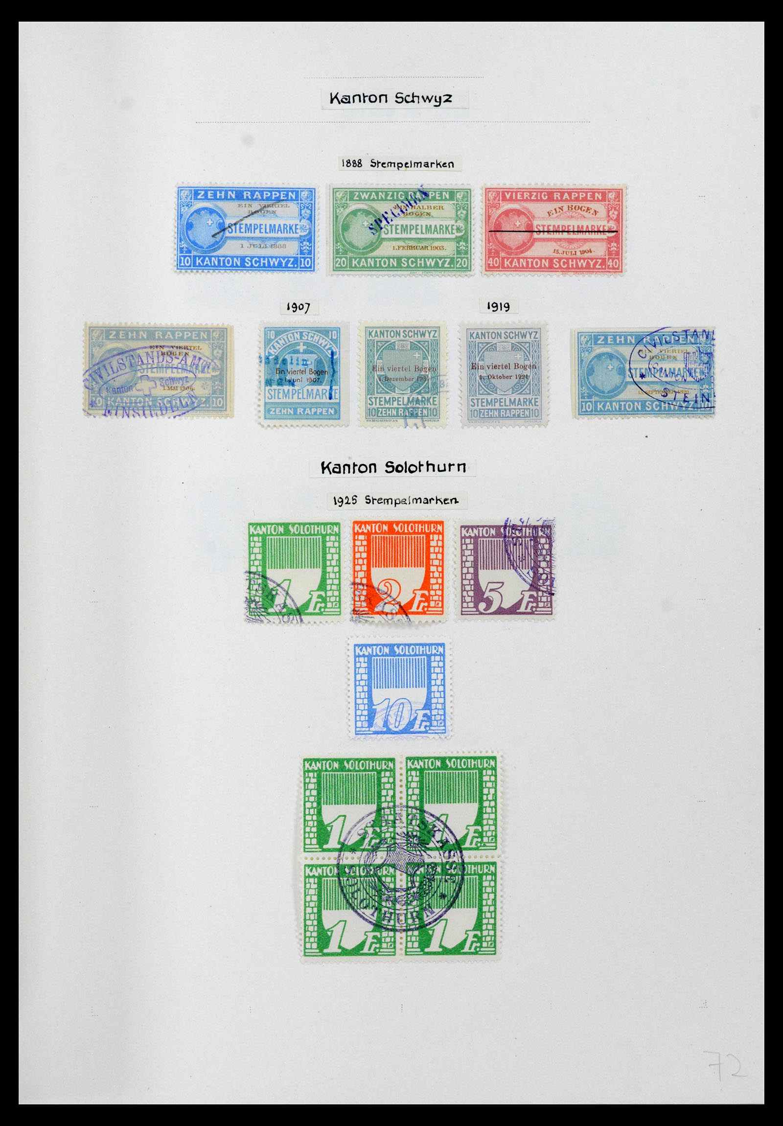 39088 0068 - Stamp collection 39088 Switzerland fiscal 1860-1948.