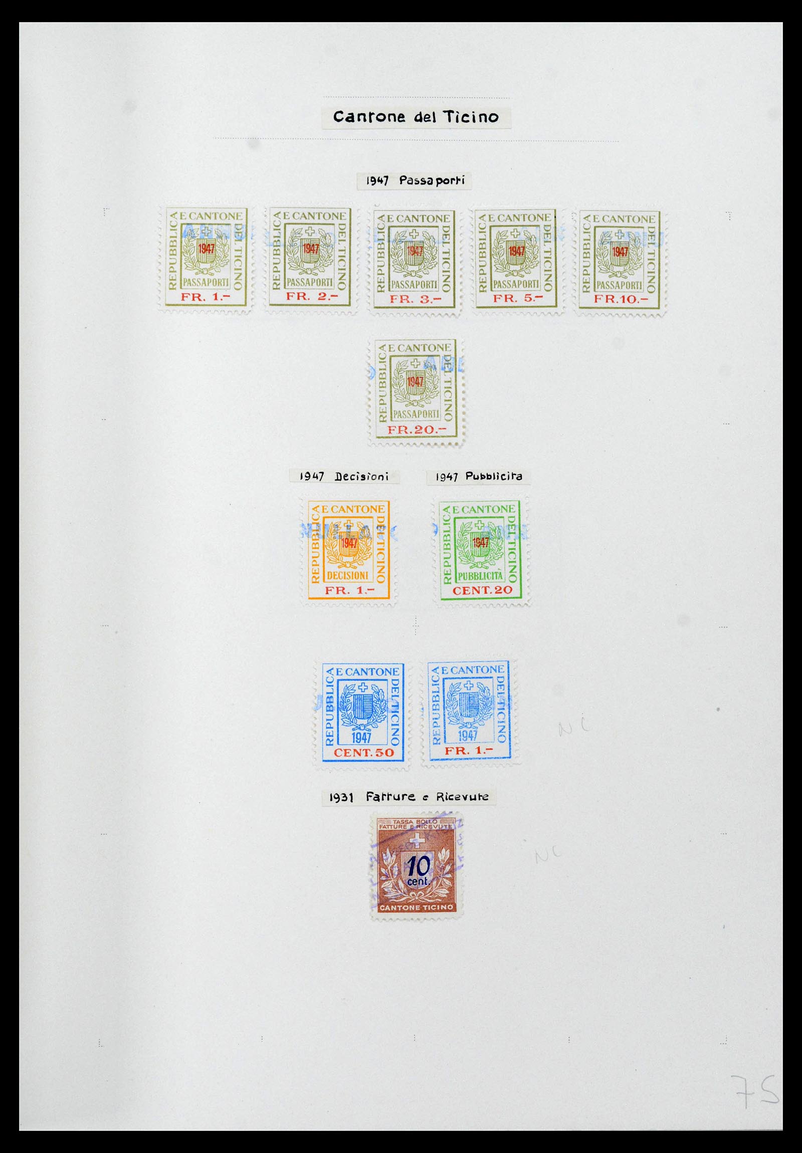39088 0071 - Stamp collection 39088 Switzerland fiscal 1860-1948.