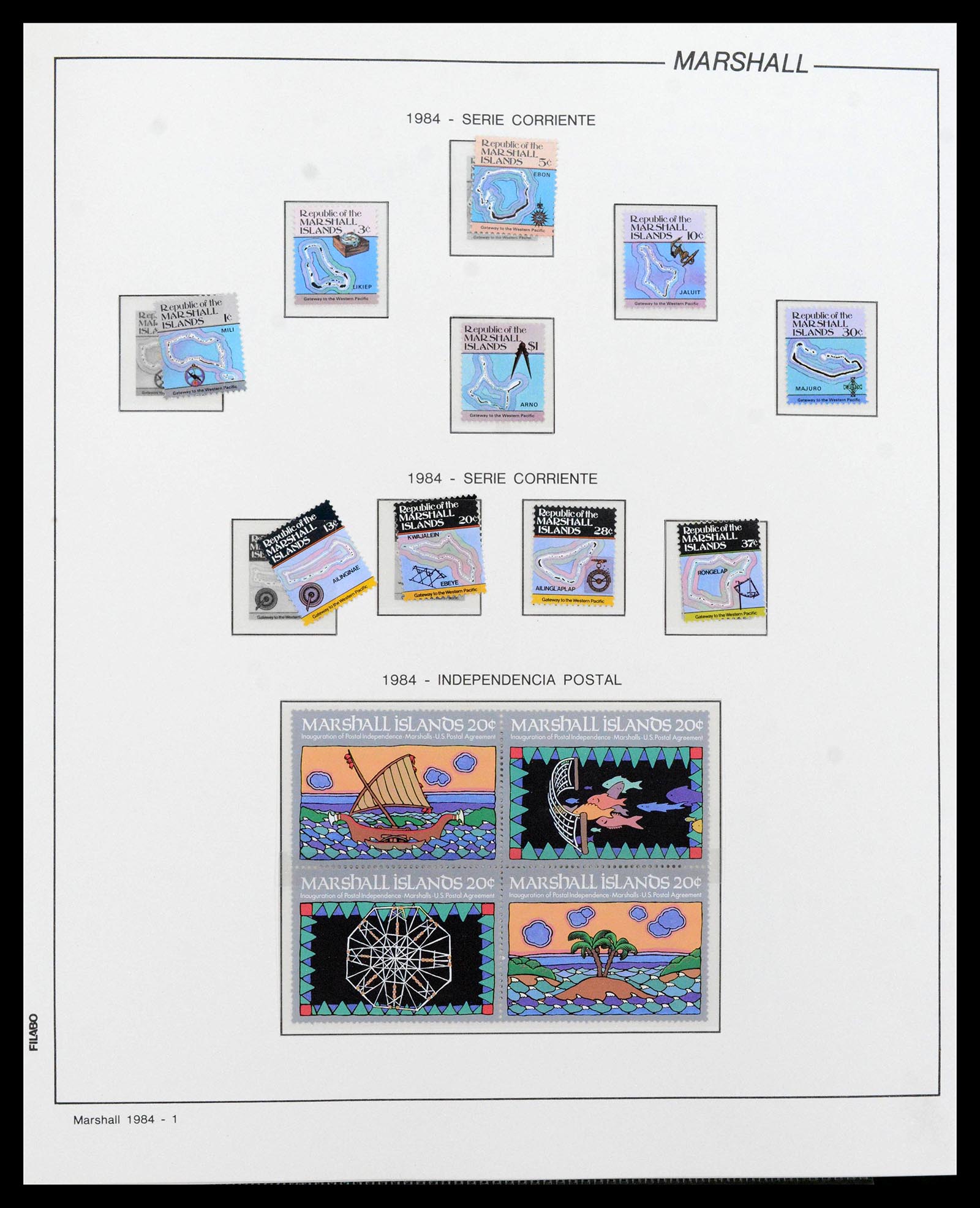 39222 0112 - Stamp collection 39222 Palau, Micronesia and Marshall islands 1980-1995.
