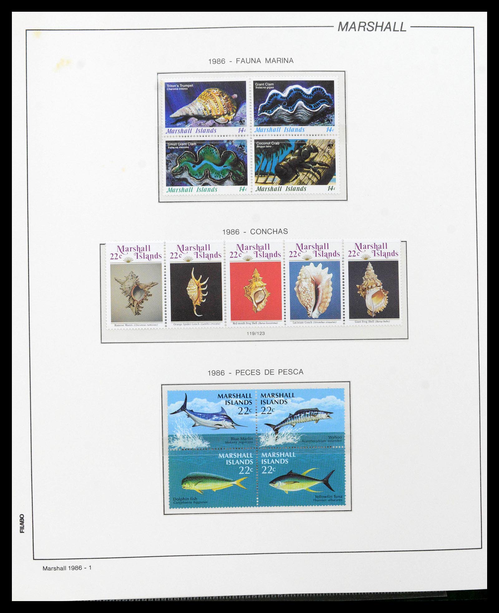 39222 0118 - Stamp collection 39222 Palau, Micronesia and Marshall islands 1980-1995.