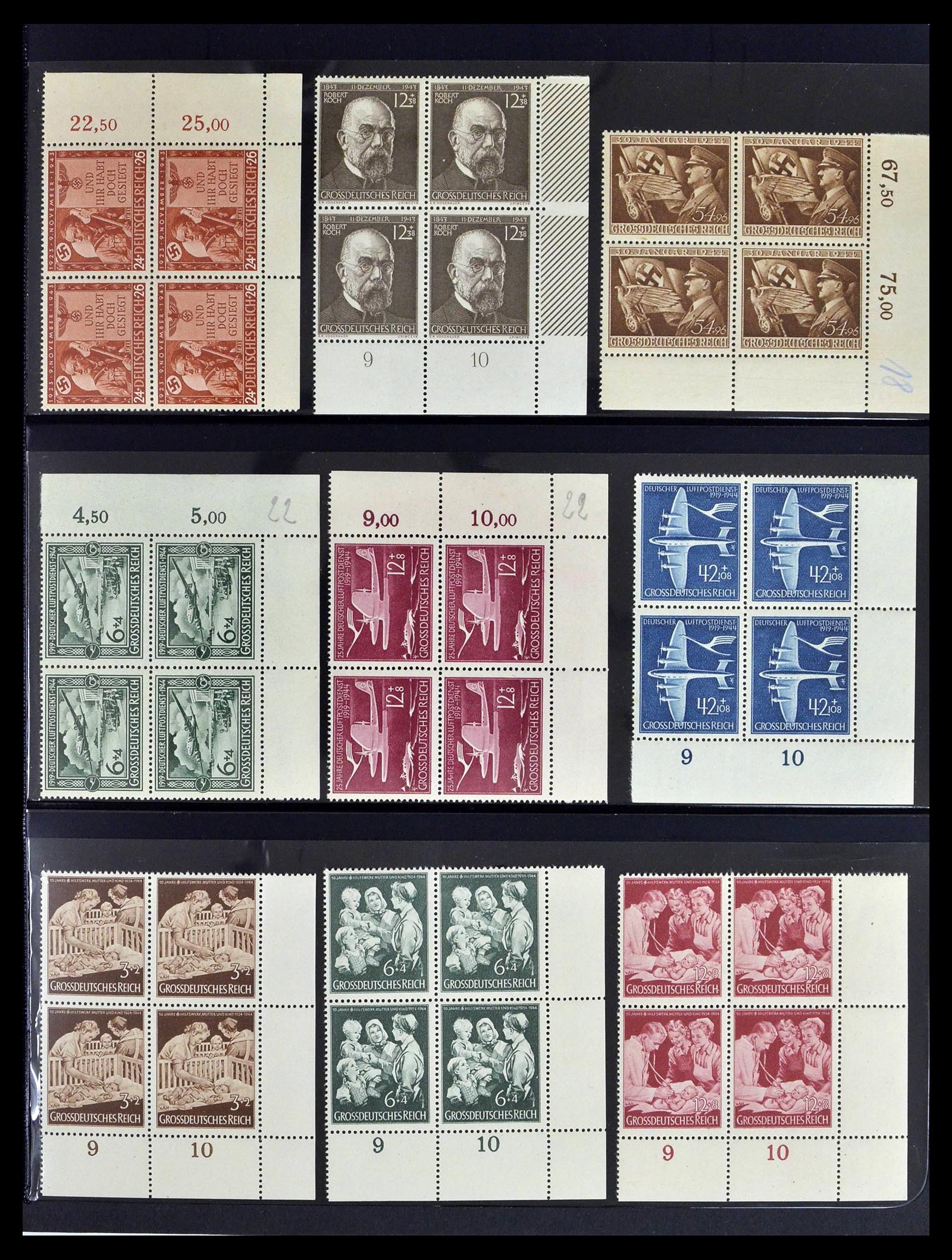 39255 0027 - Postzegelverzameling 39255 Duitse Rijk postfrisse blokken van 4.