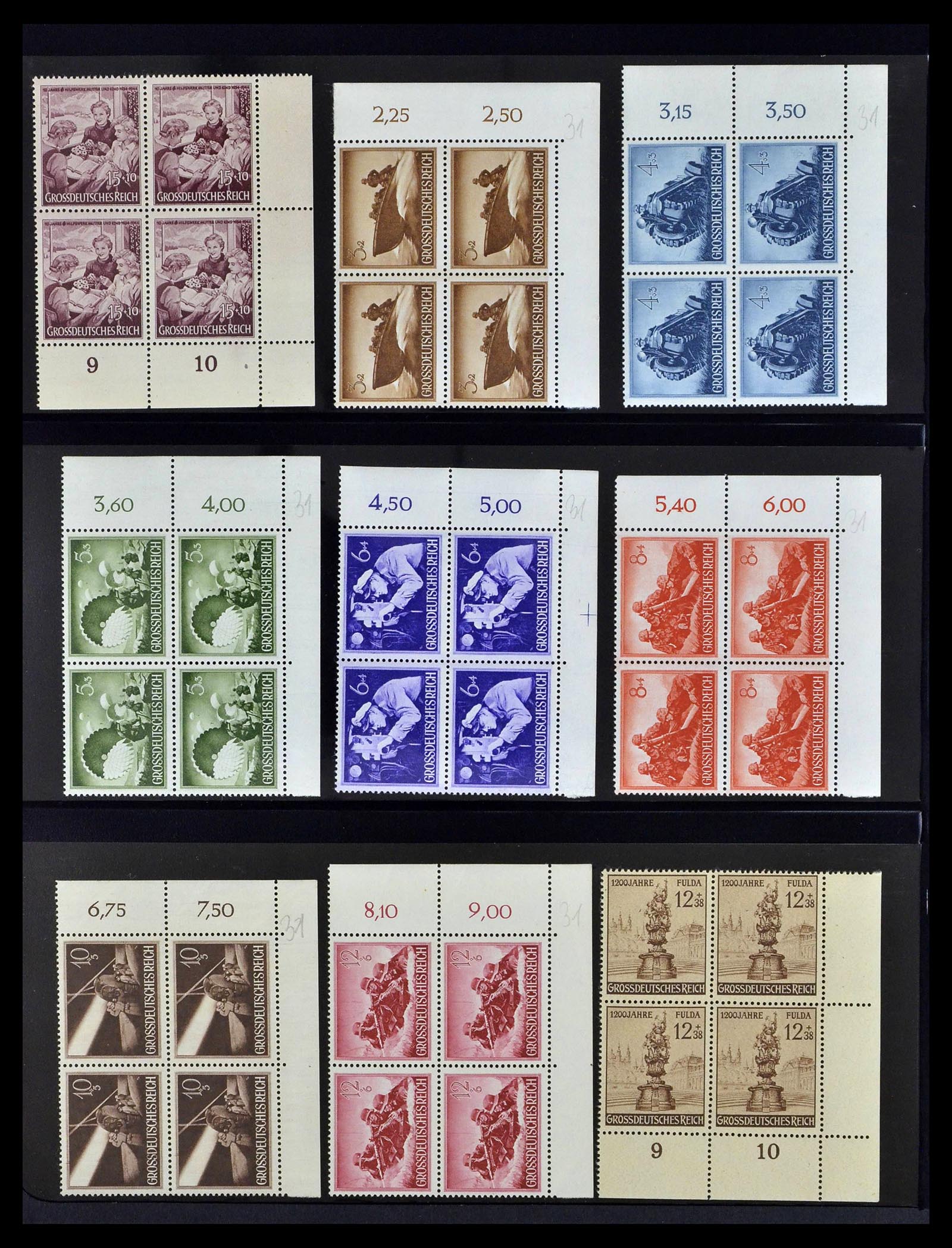 39255 0028 - Postzegelverzameling 39255 Duitse Rijk postfrisse blokken van 4.