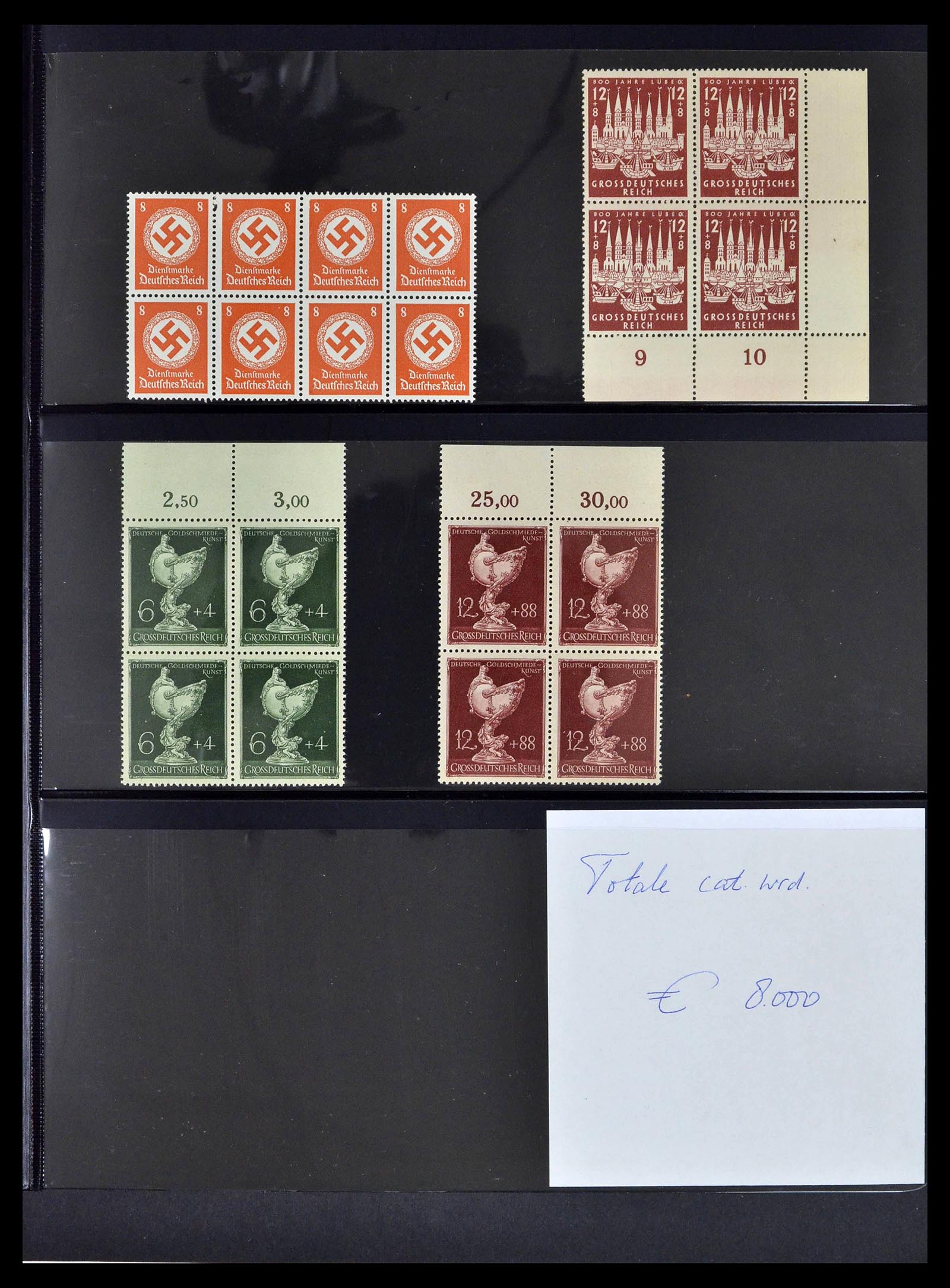 39255 0043 - Postzegelverzameling 39255 Duitse Rijk postfrisse blokken van 4.