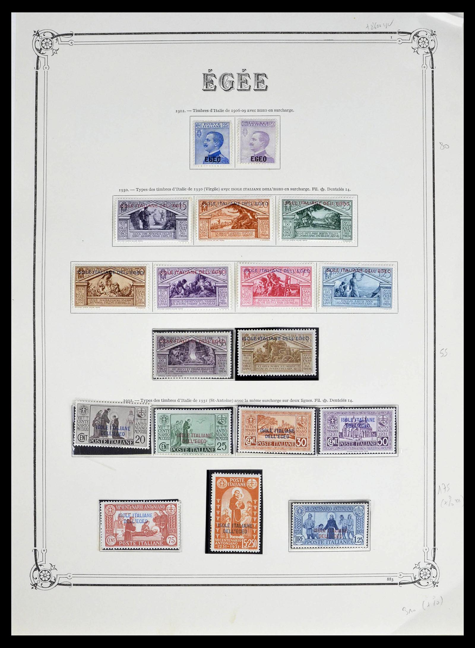 39305 0001 - Postzegelverzameling 39305 Egeïsche Eilanden 1912-1935.