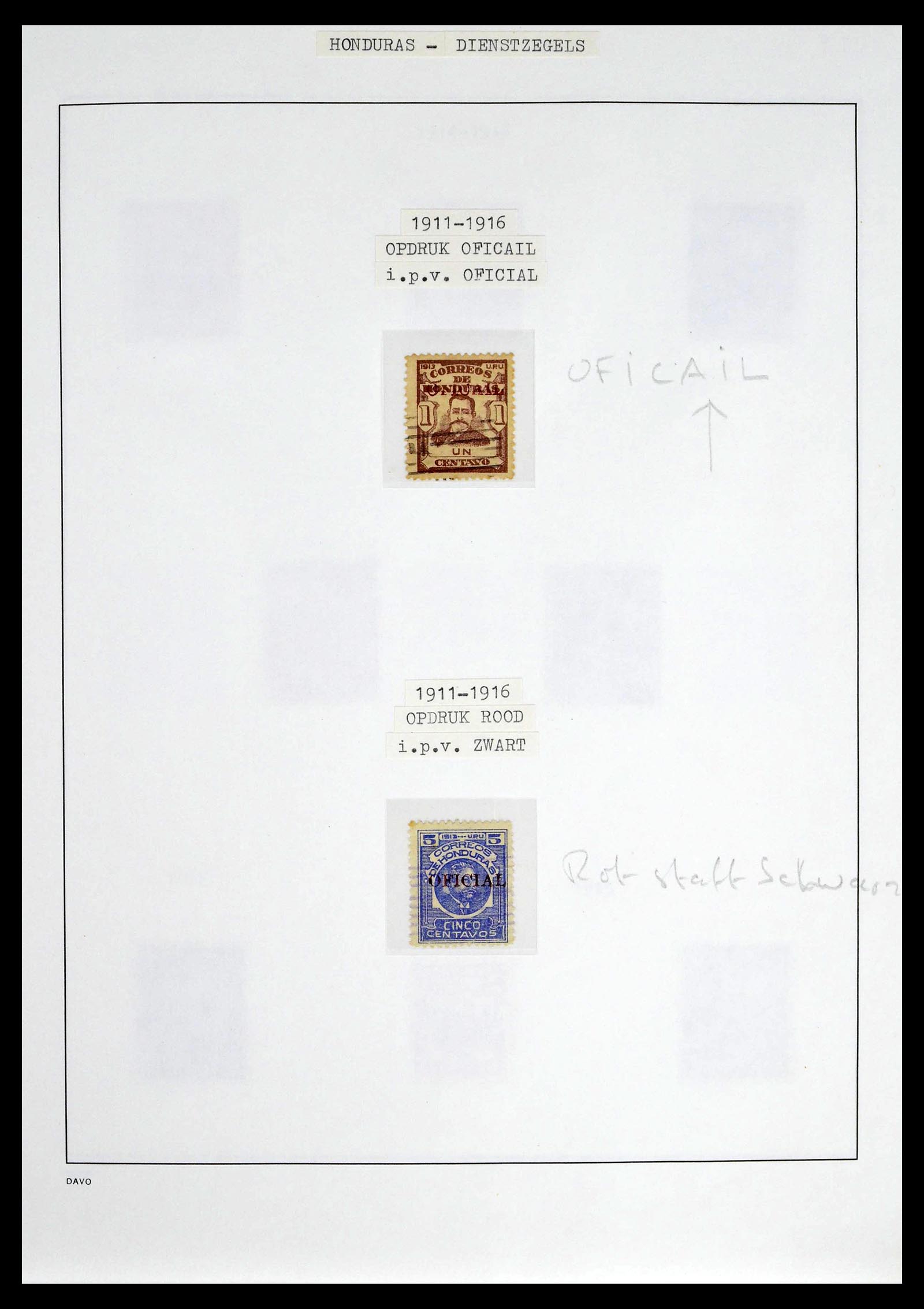 39404 0012 - Postzegelverzameling 39404 Honduras dienstzegels 1890-1974.