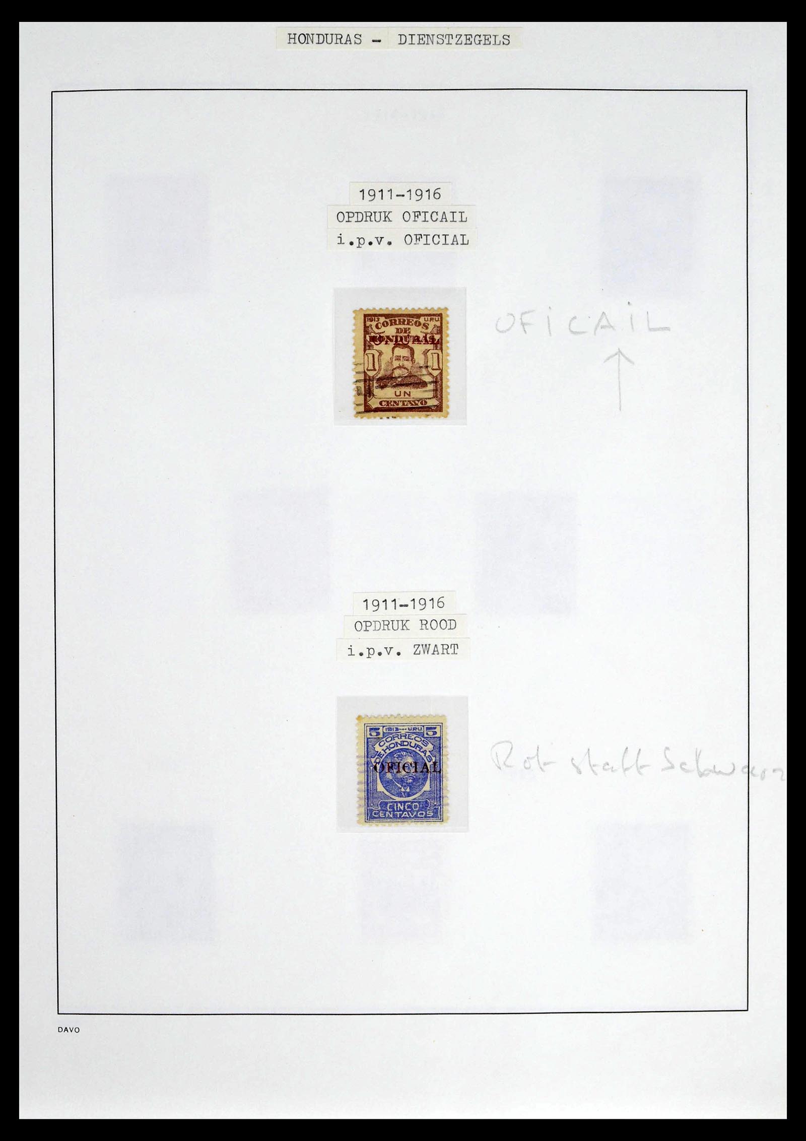 39404 0012 - Postzegelverzameling 39404 Honduras dienstzegels 1890-1974.