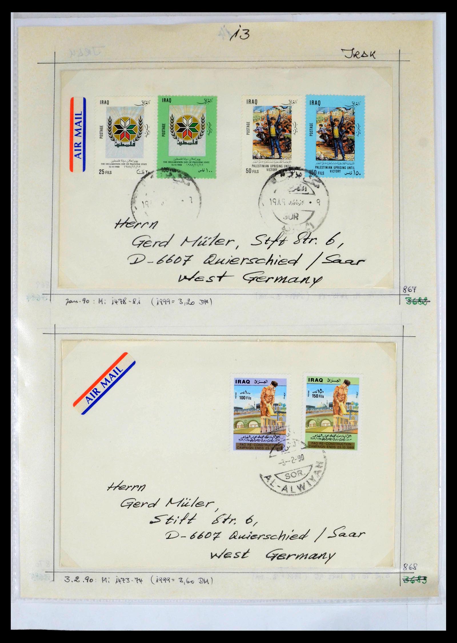 39418 0054 - Postzegelverzameling 39418 Irak brieven 1921-2001.