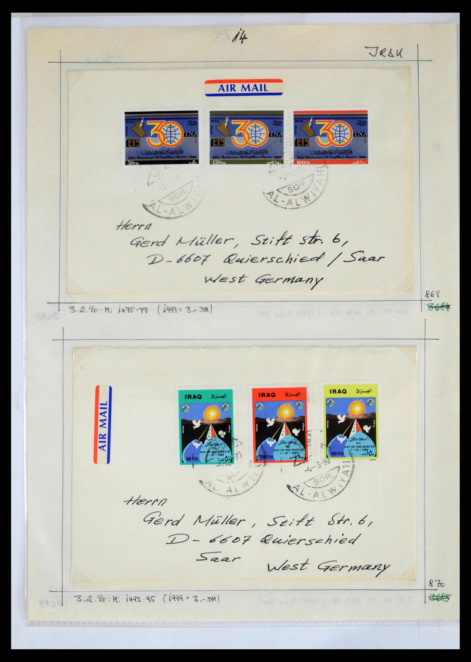 39418 0055 - Postzegelverzameling 39418 Irak brieven 1921-2001.