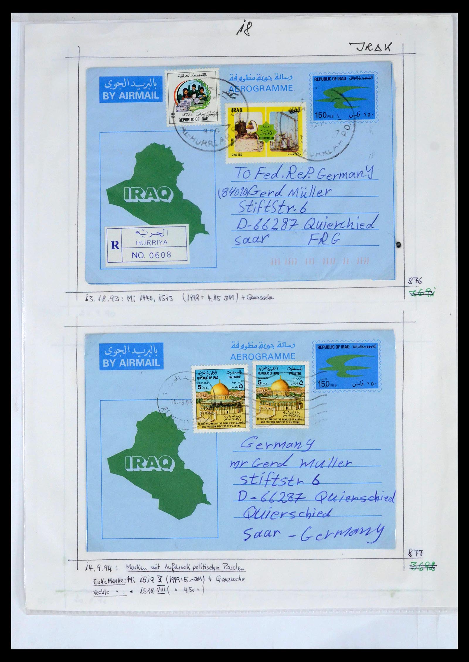 39418 0059 - Postzegelverzameling 39418 Irak brieven 1921-2001.