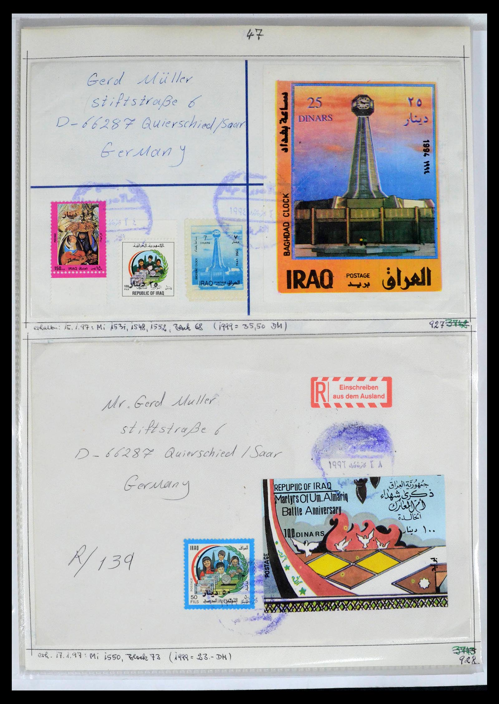 39418 0082 - Postzegelverzameling 39418 Irak brieven 1921-2001.