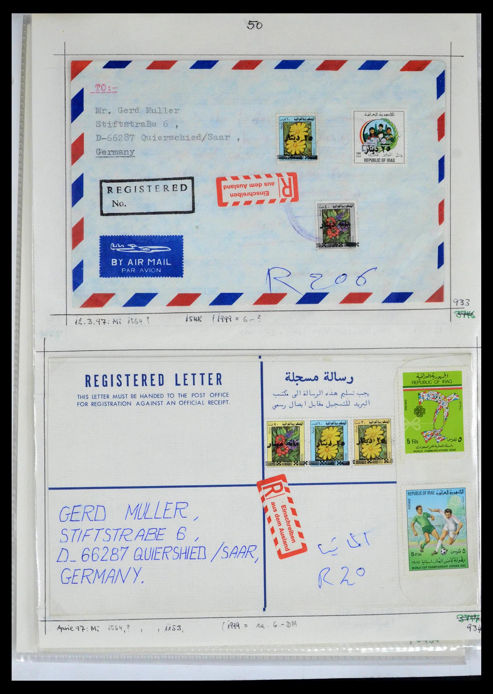 39418 0085 - Postzegelverzameling 39418 Irak brieven 1921-2001.