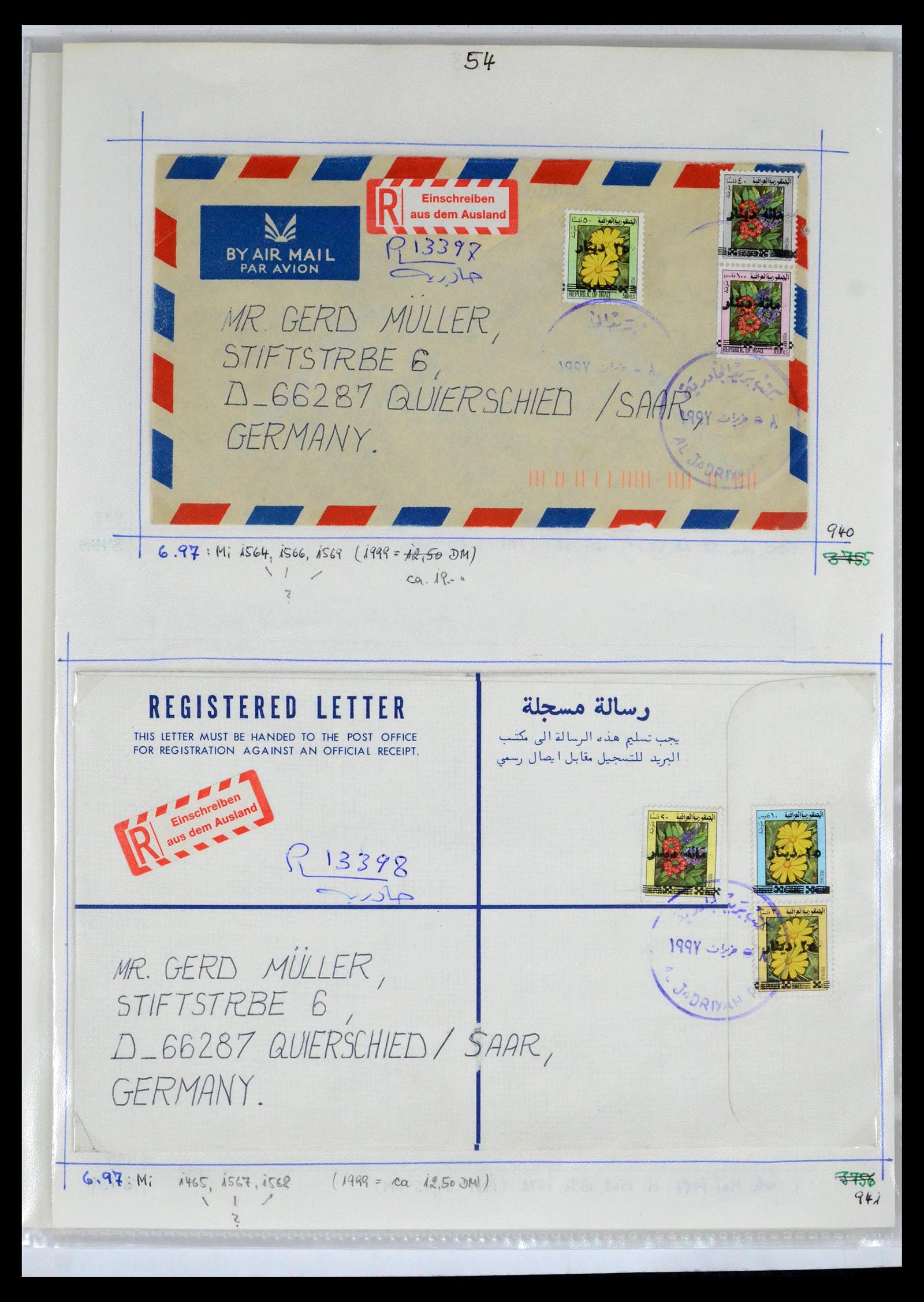 39418 0089 - Postzegelverzameling 39418 Irak brieven 1921-2001.