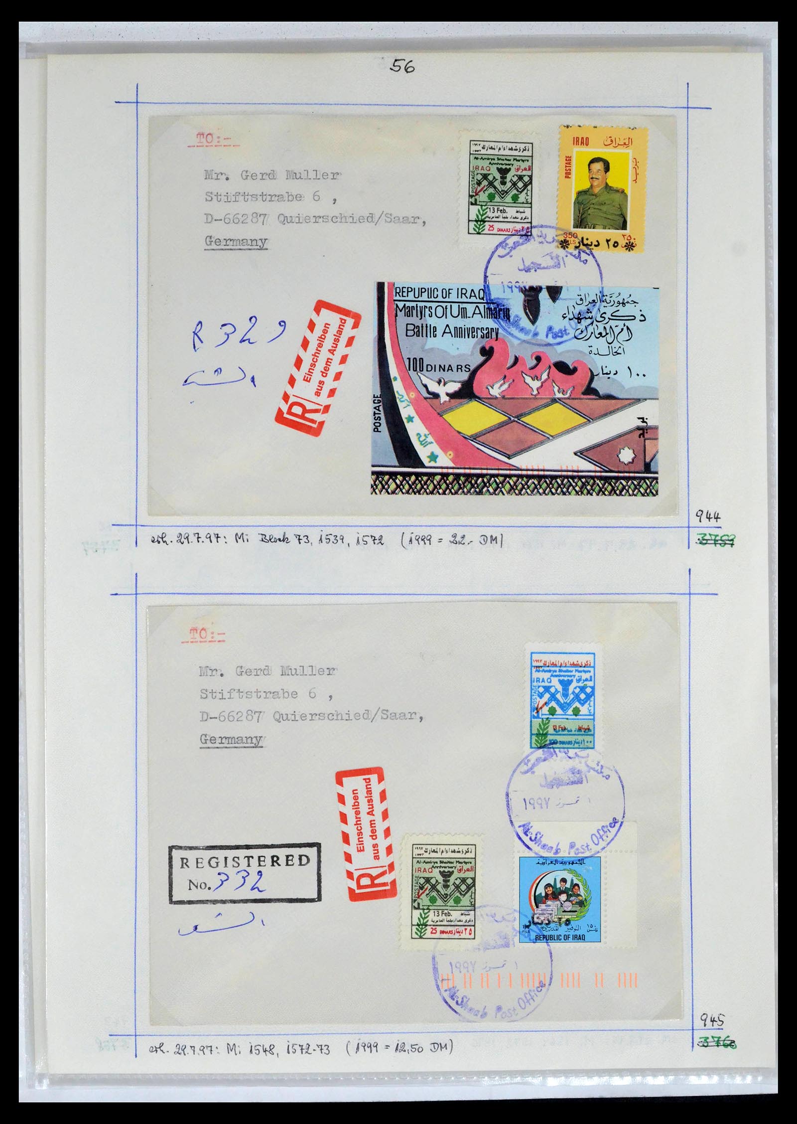 39418 0091 - Postzegelverzameling 39418 Irak brieven 1921-2001.
