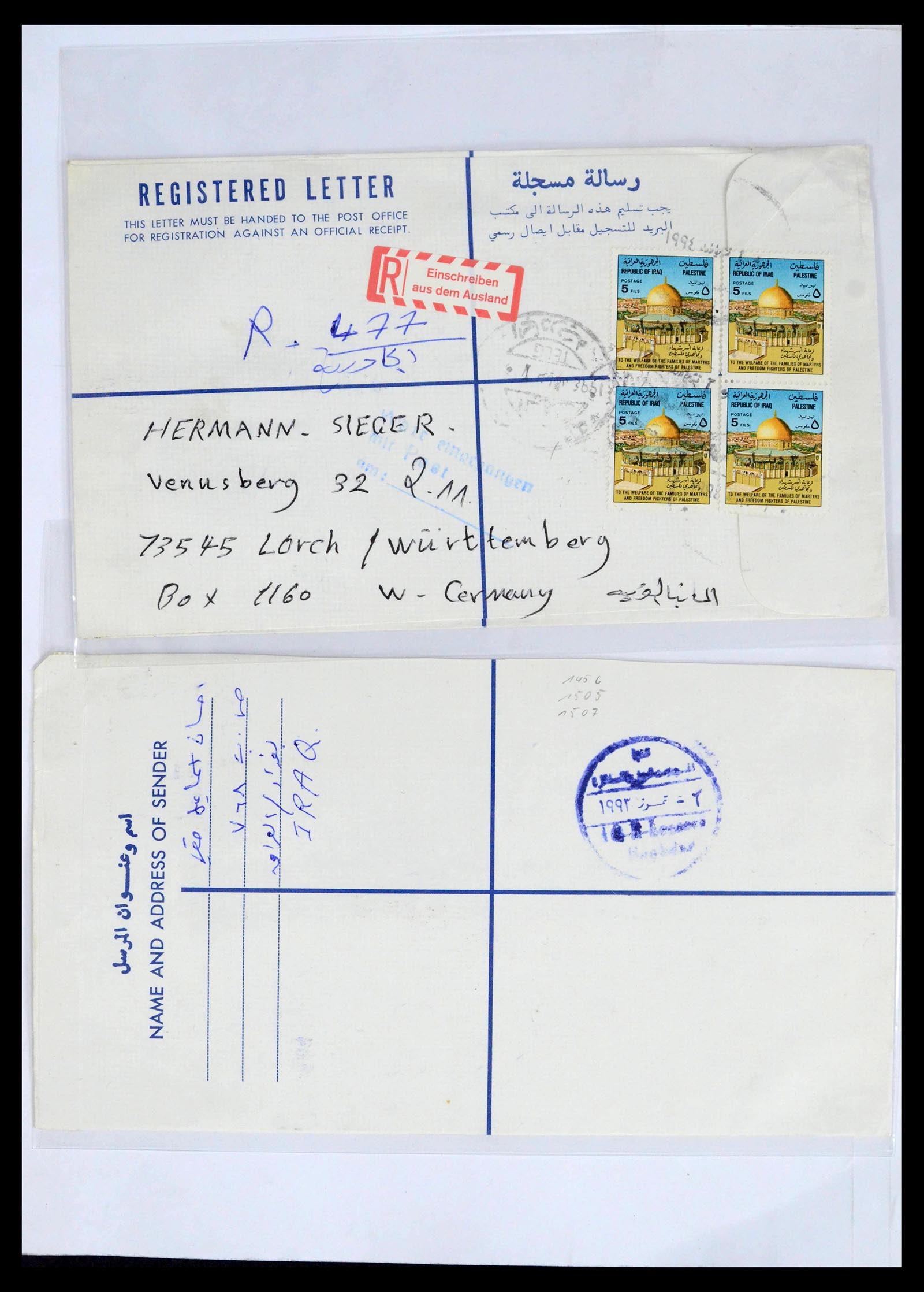39418 0184 - Postzegelverzameling 39418 Irak brieven 1921-2001.