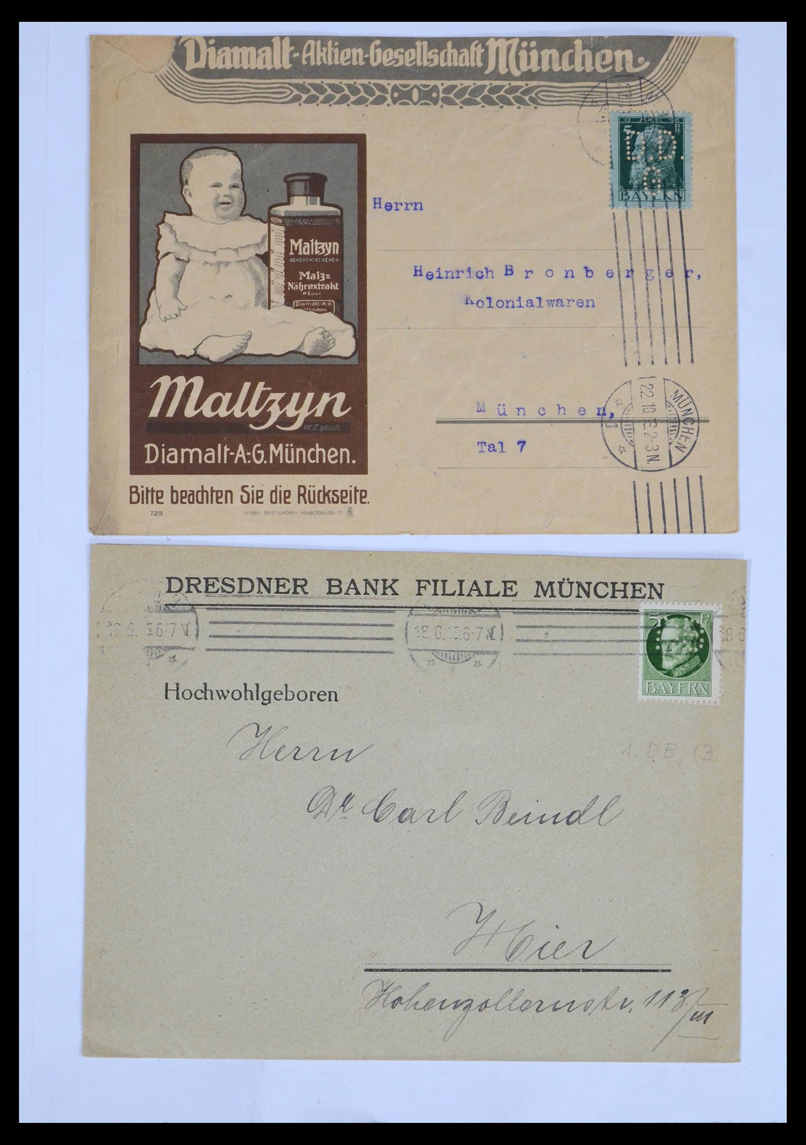 39463 0001 - Postzegelverzameling 39463 Beieren perfins 1880-1920.