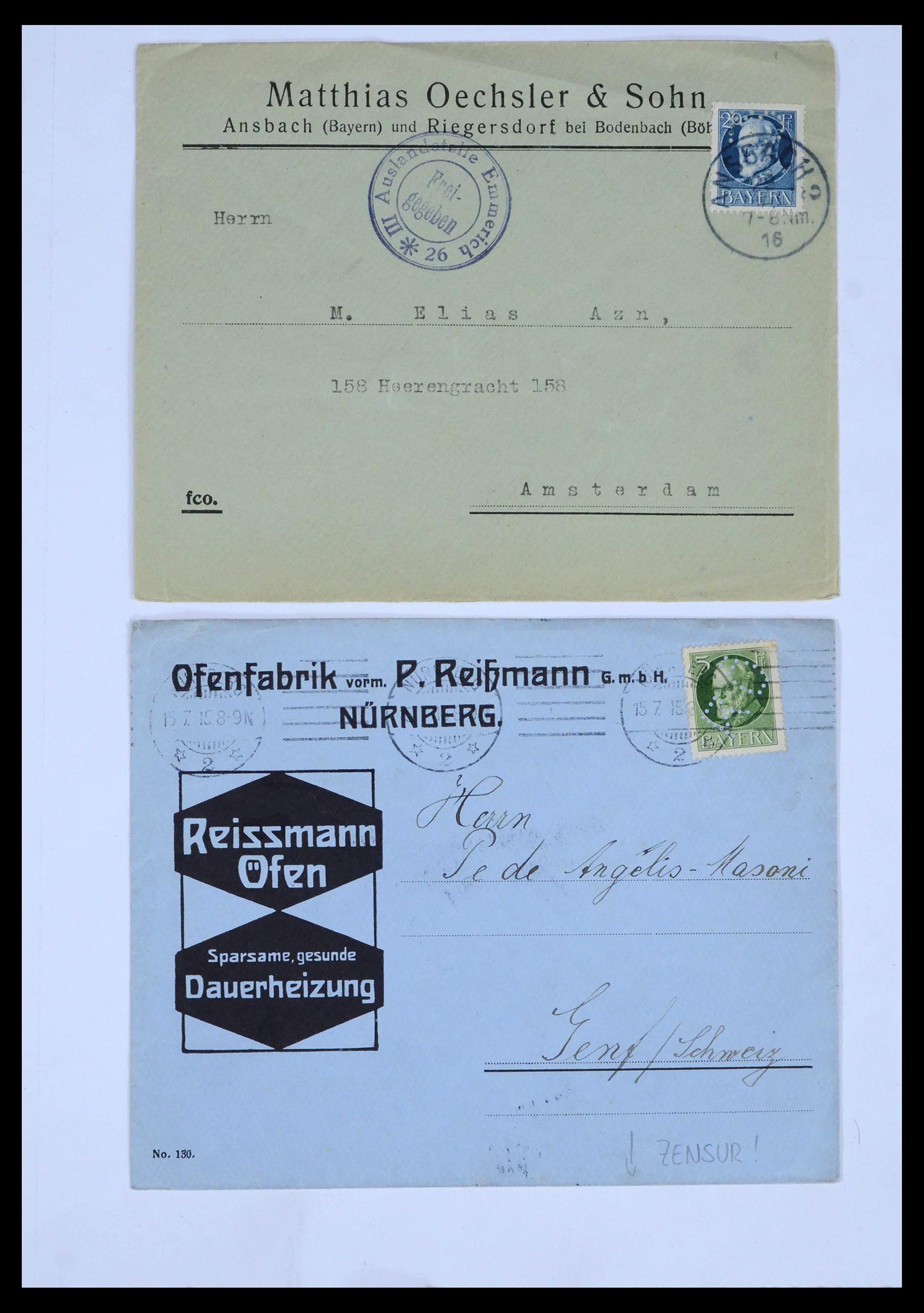 39463 0005 - Postzegelverzameling 39463 Beieren perfins 1880-1920.
