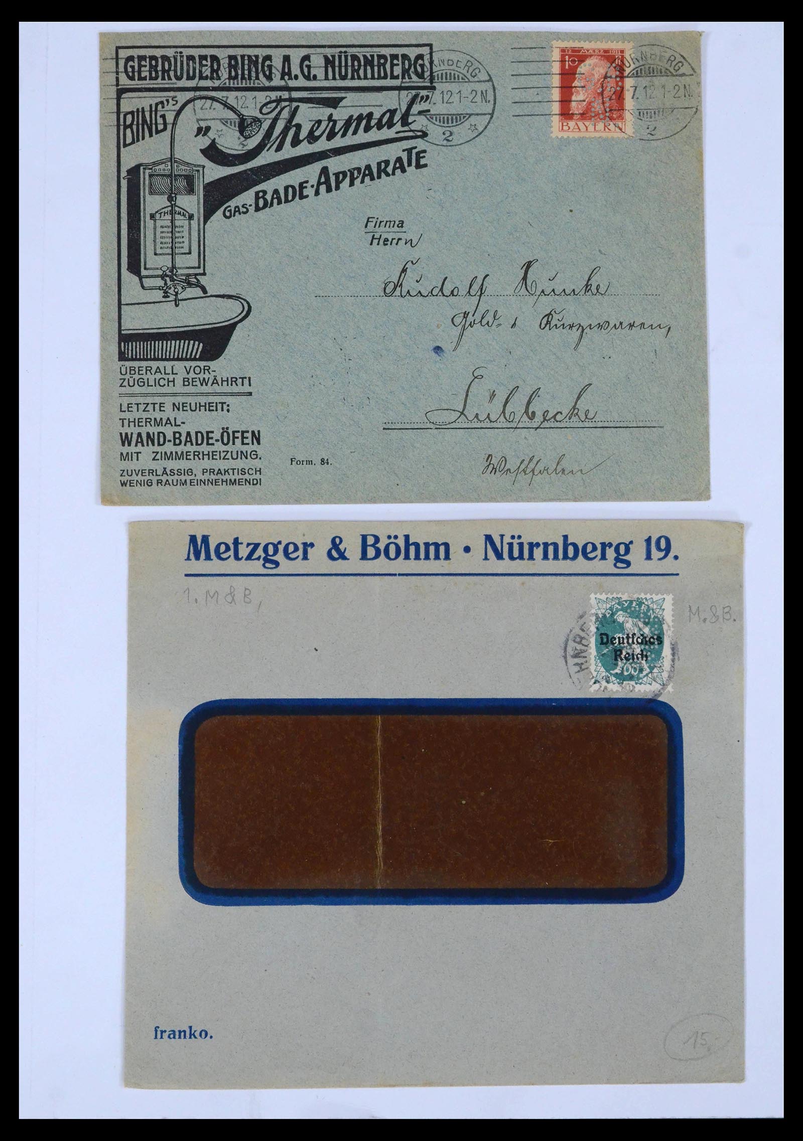 39463 0006 - Postzegelverzameling 39463 Beieren perfins 1880-1920.
