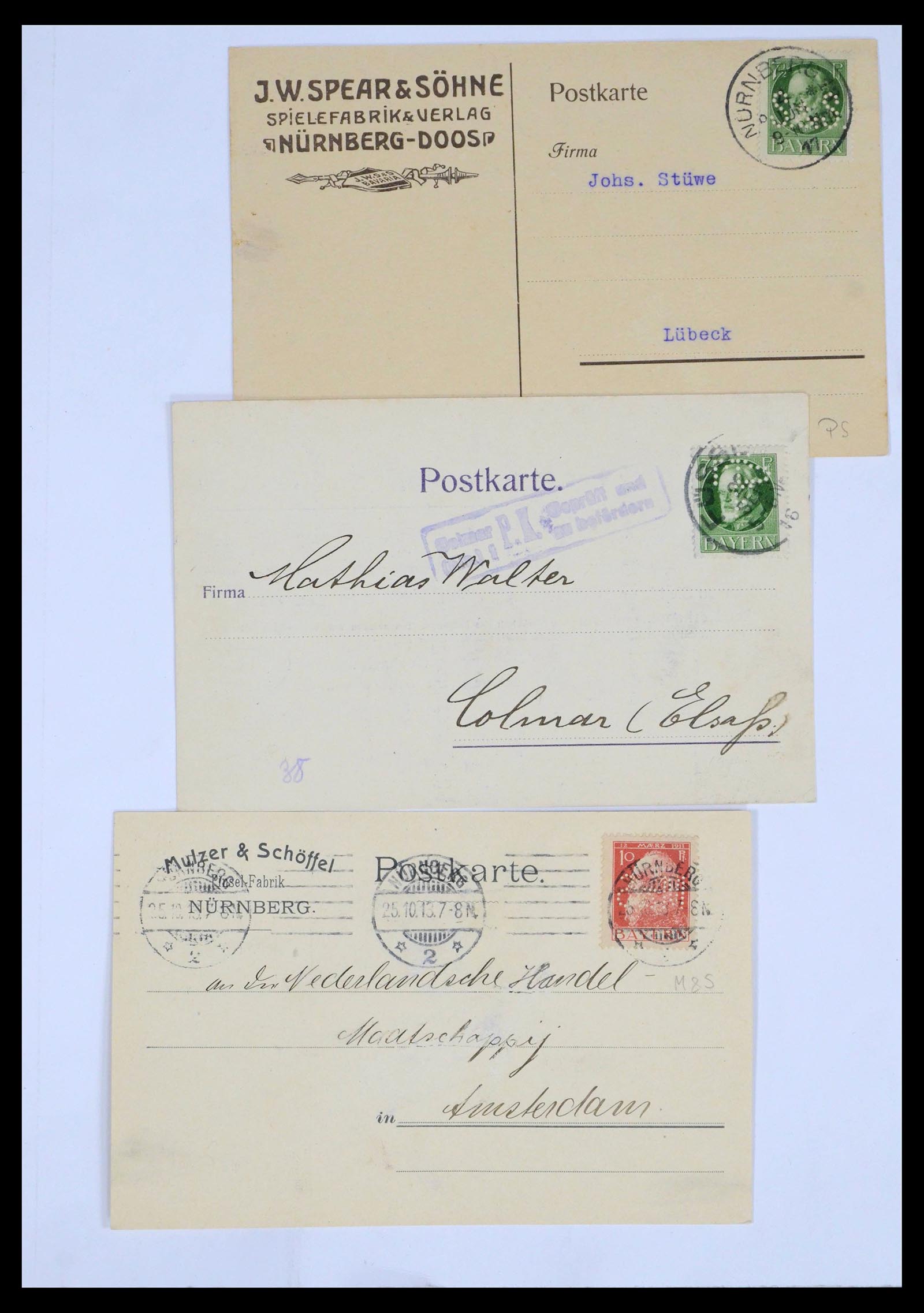 39463 0007 - Postzegelverzameling 39463 Beieren perfins 1880-1920.
