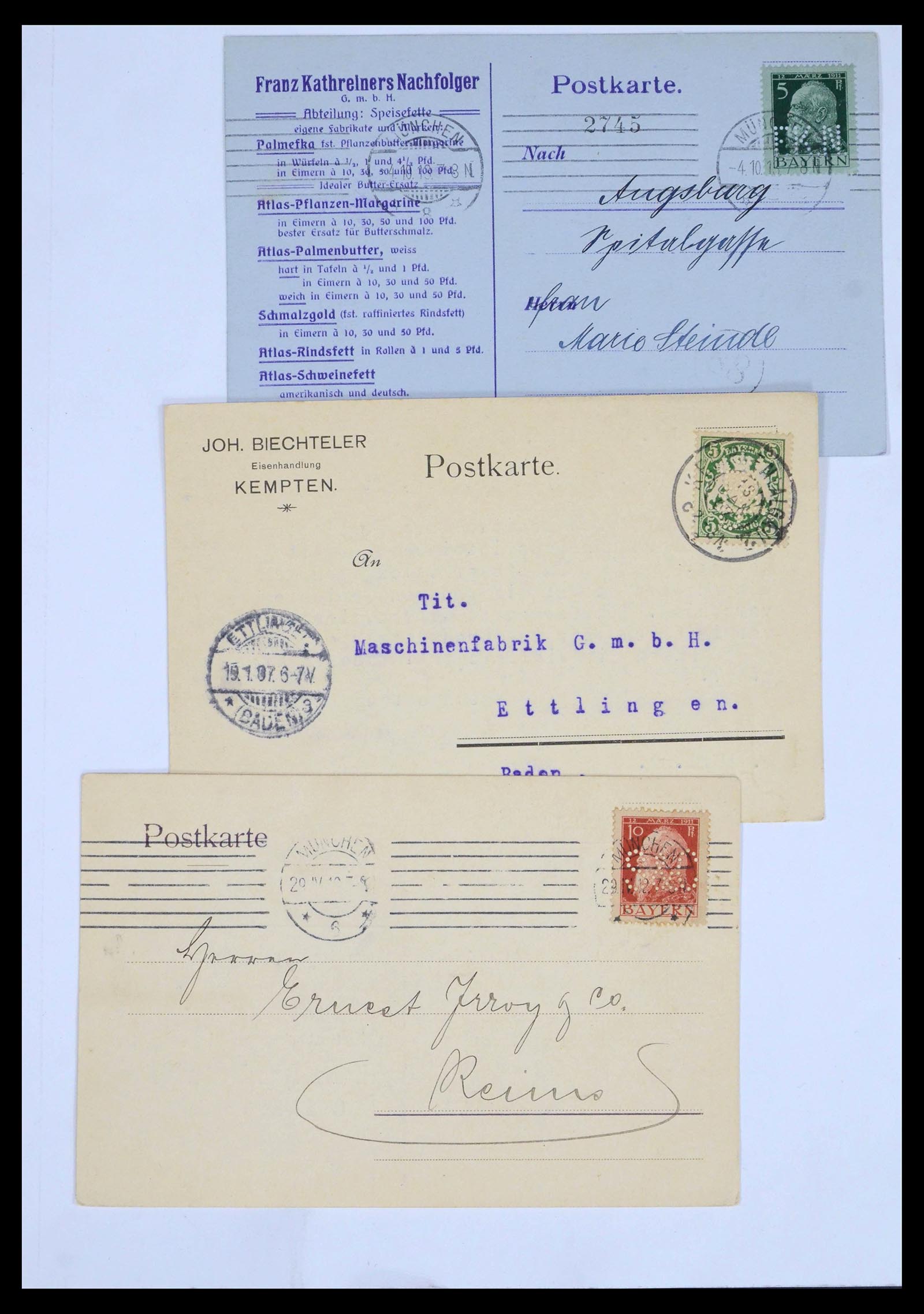 39463 0011 - Stamp collection 39463 Bavaria perfins 1880-1920.