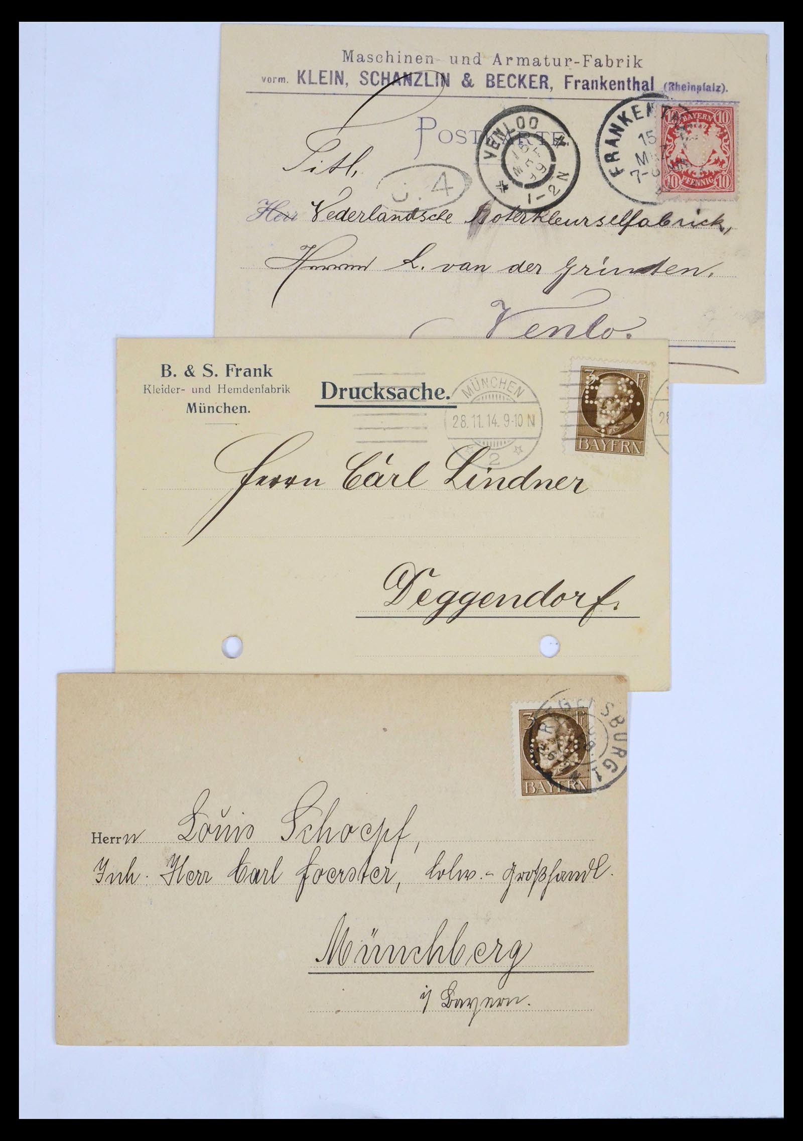 39463 0013 - Postzegelverzameling 39463 Beieren perfins 1880-1920.