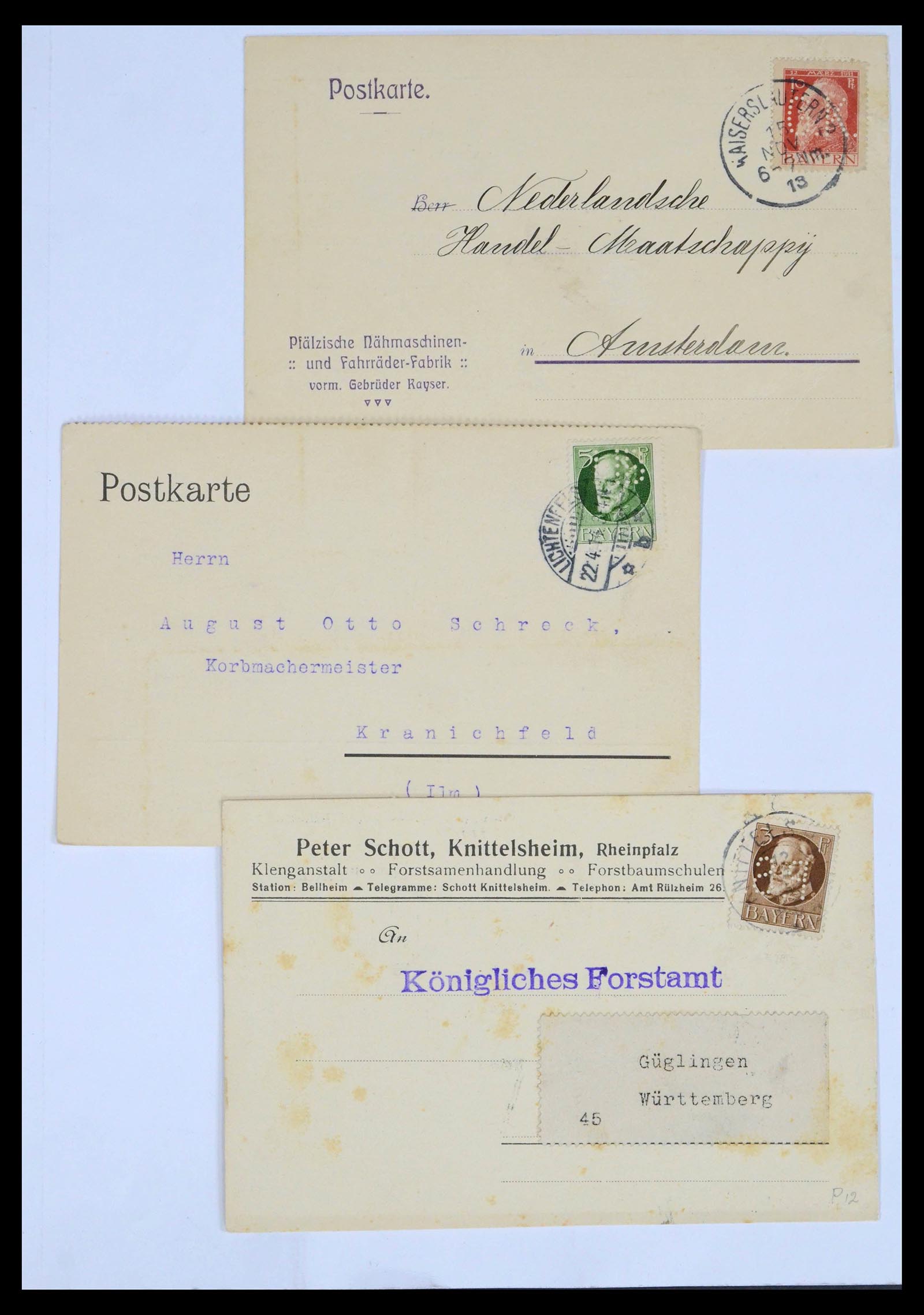 39463 0017 - Stamp collection 39463 Bavaria perfins 1880-1920.