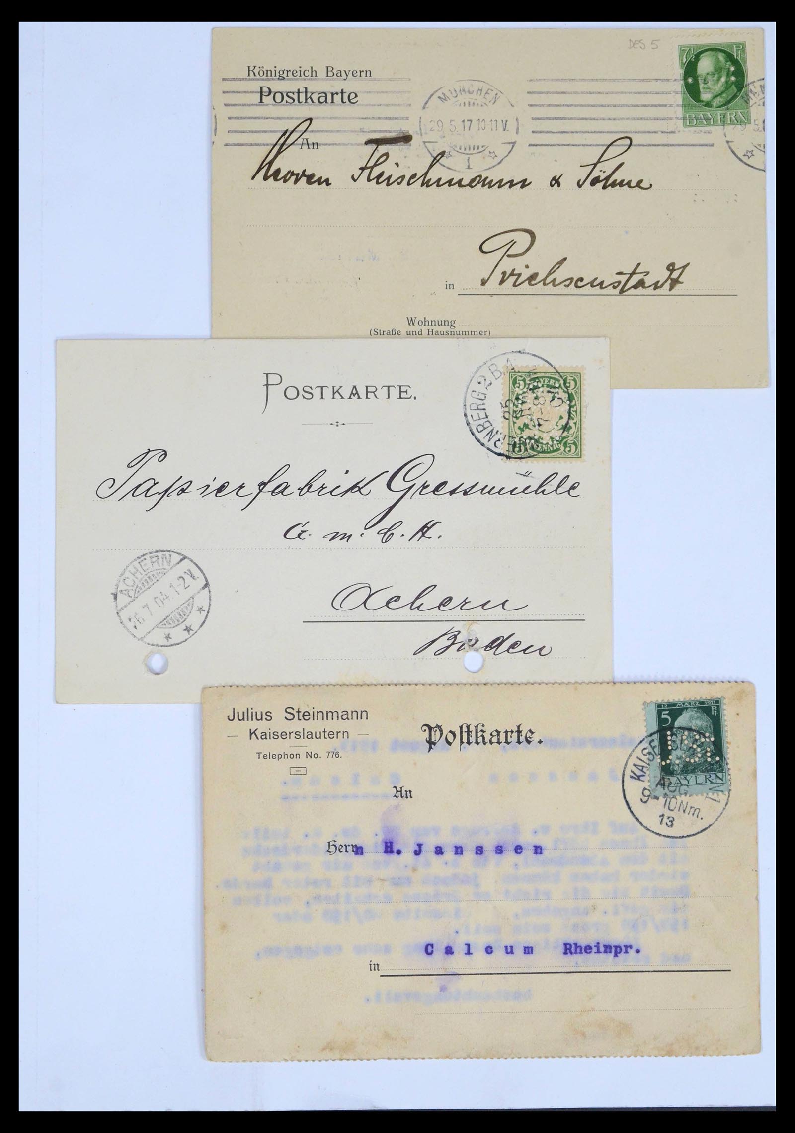 39463 0019 - Stamp collection 39463 Bavaria perfins 1880-1920.
