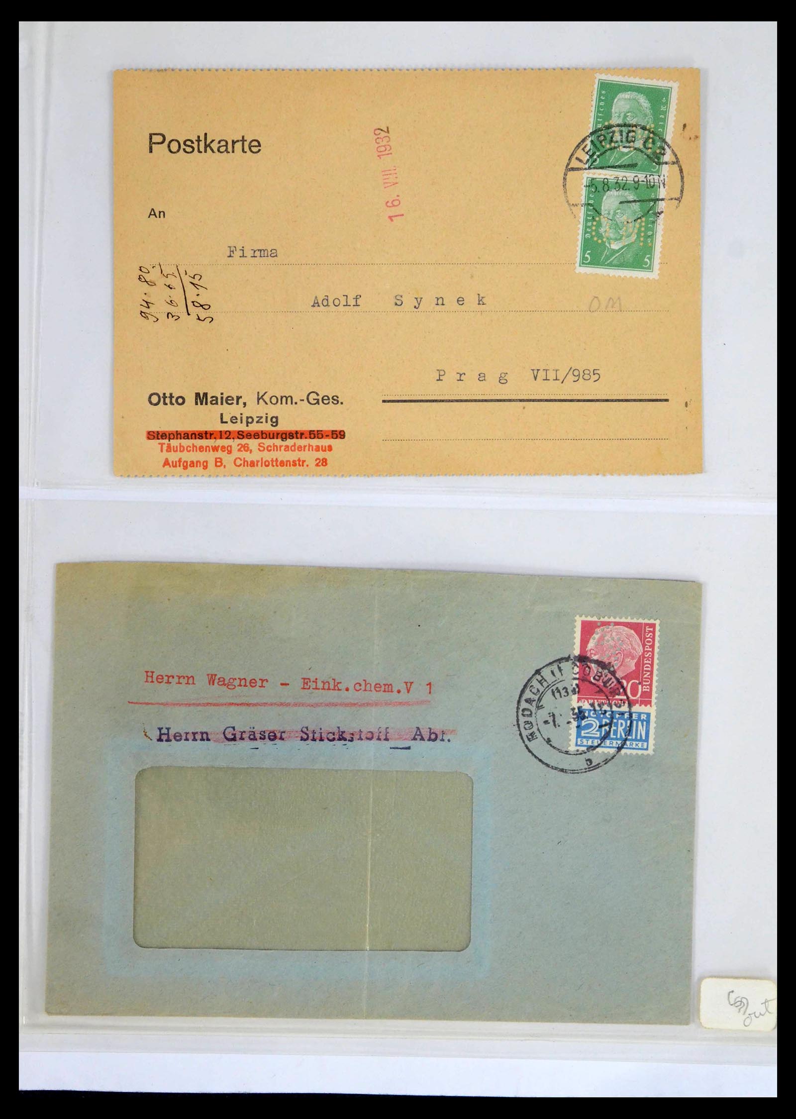 39464 0003 - Postzegelverzameling 39464 Duitse Rijk perfins op brief 1886-1943.