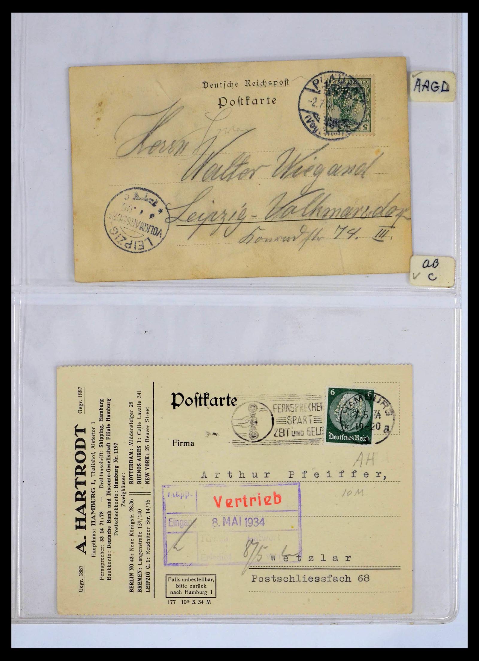 39464 0005 - Postzegelverzameling 39464 Duitse Rijk perfins op brief 1886-1943.