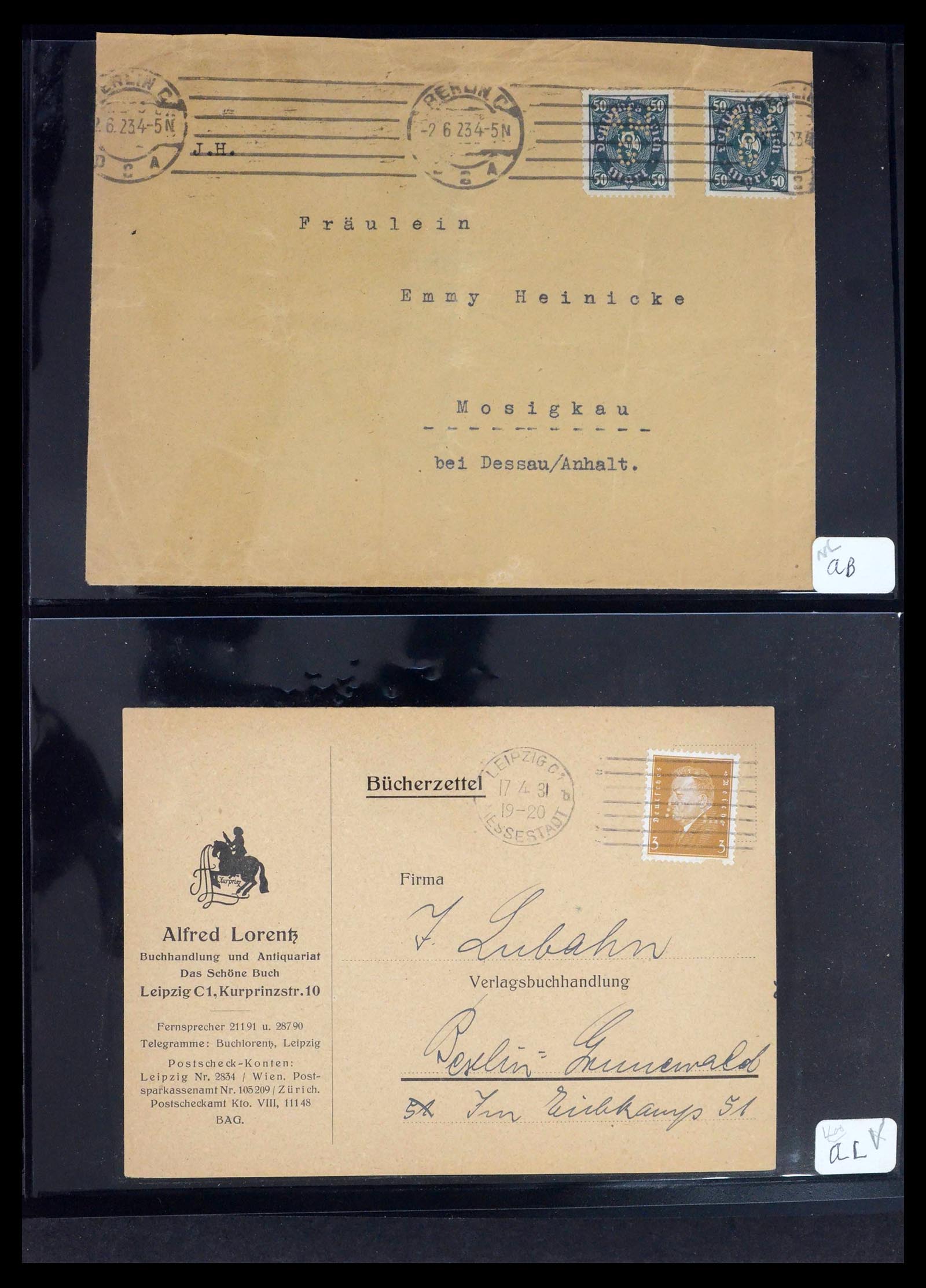 39464 0008 - Postzegelverzameling 39464 Duitse Rijk perfins op brief 1886-1943.